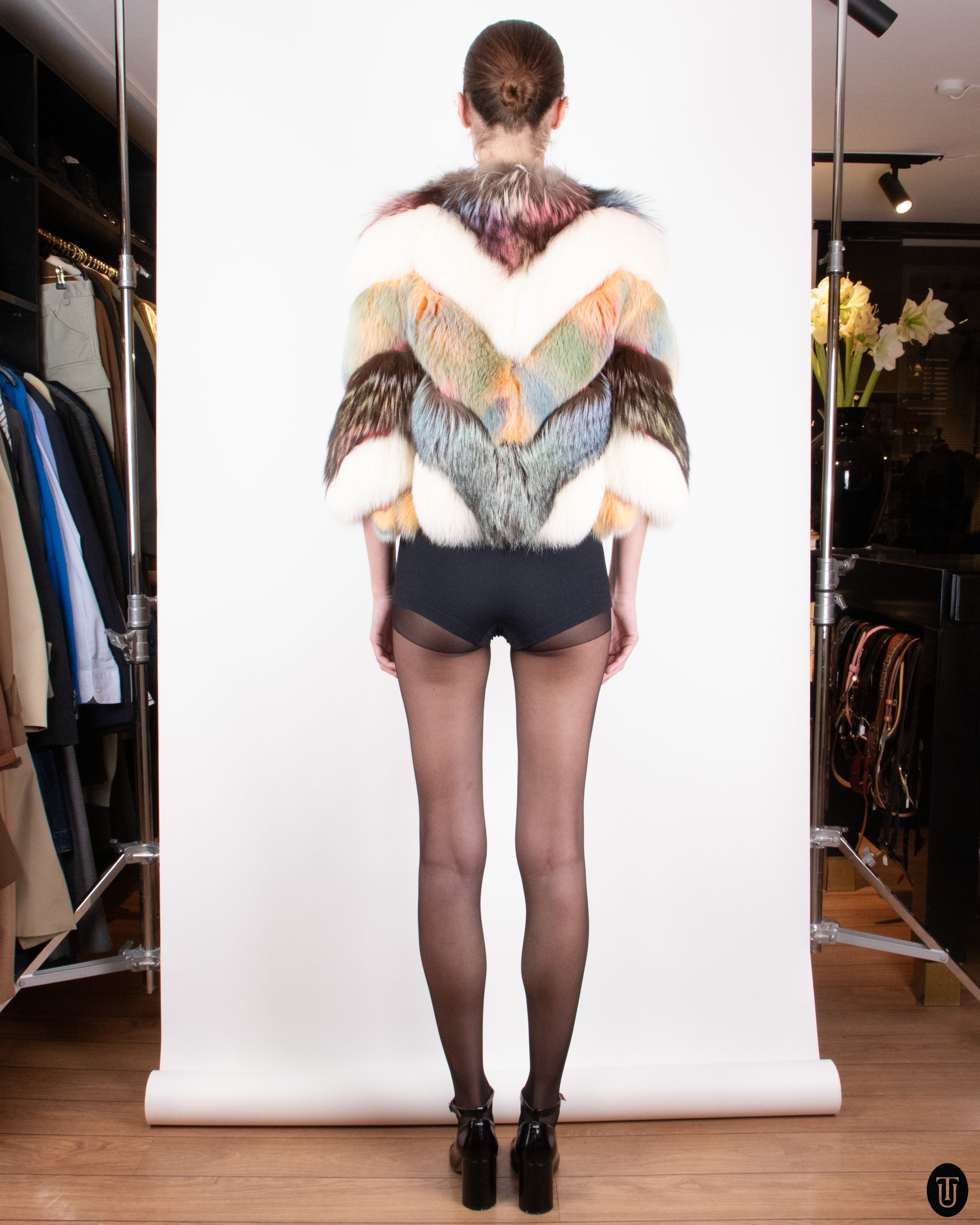 00s Nikoline Liv Andersen Fluffy Fur and Leather Coat S