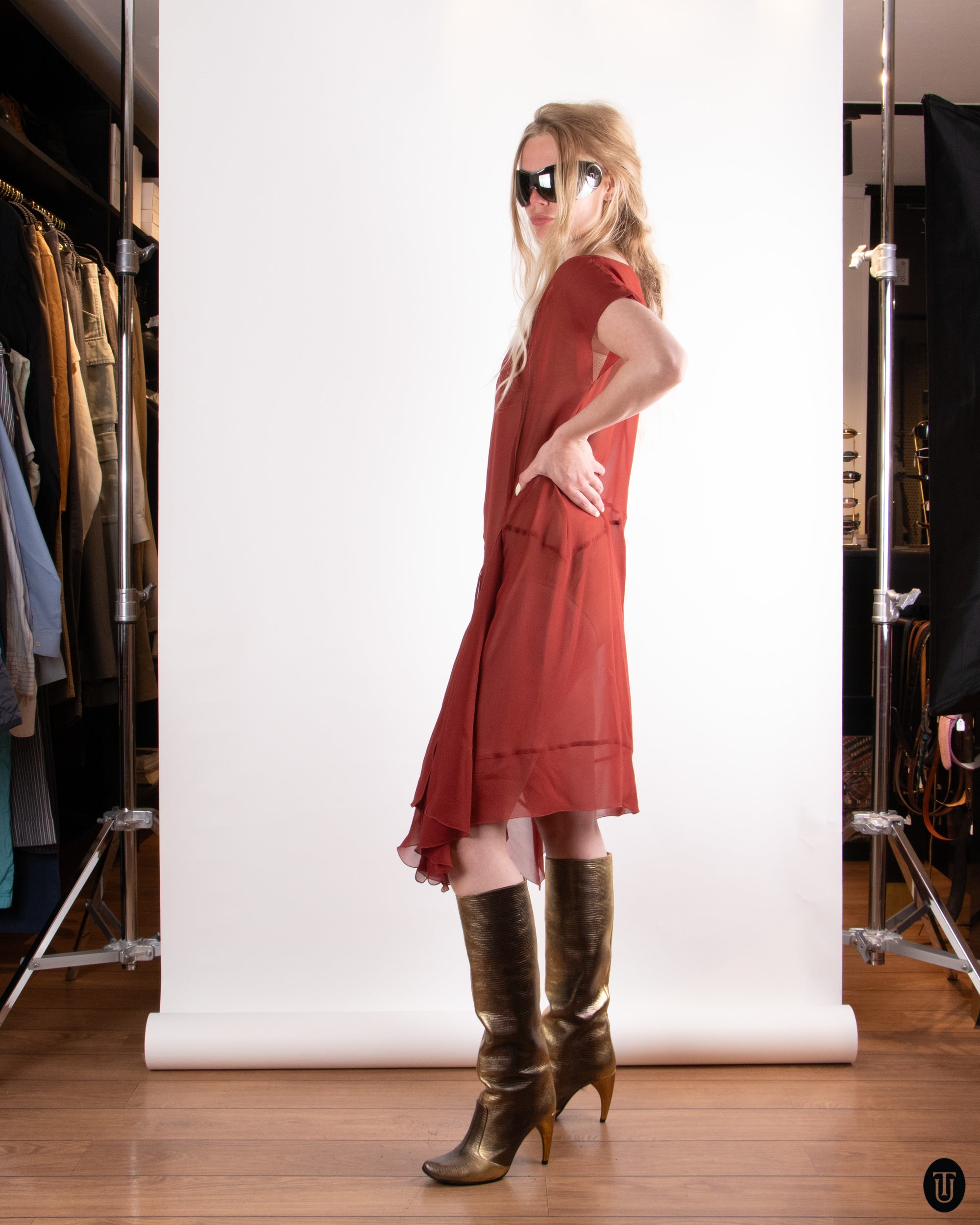 90's Sheer Silk dress M