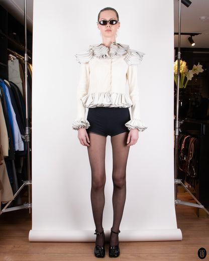 00's Nikoline Liv Andersen Cotton & Leather Cropped Jacket S