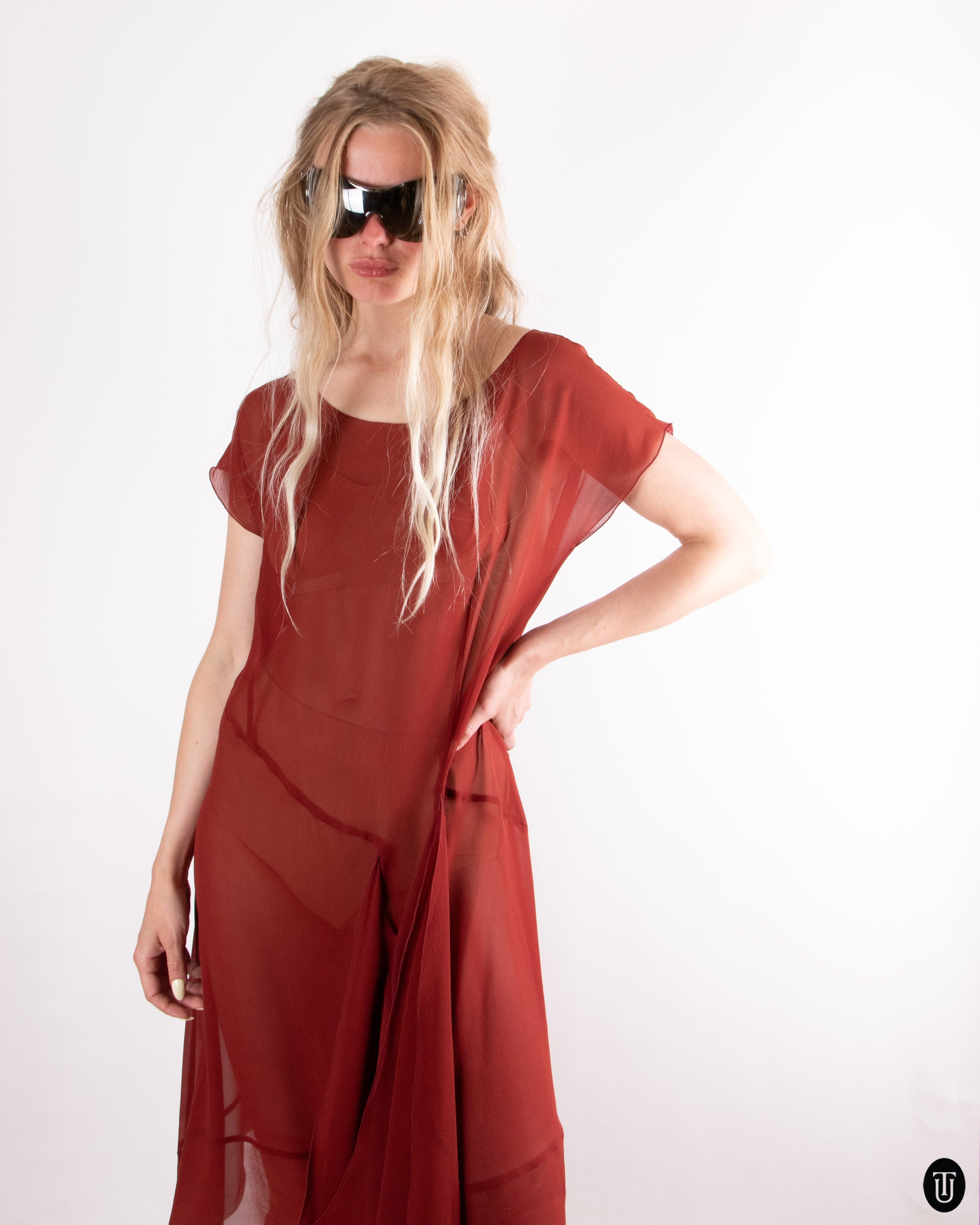 90's Sheer Silk dress M