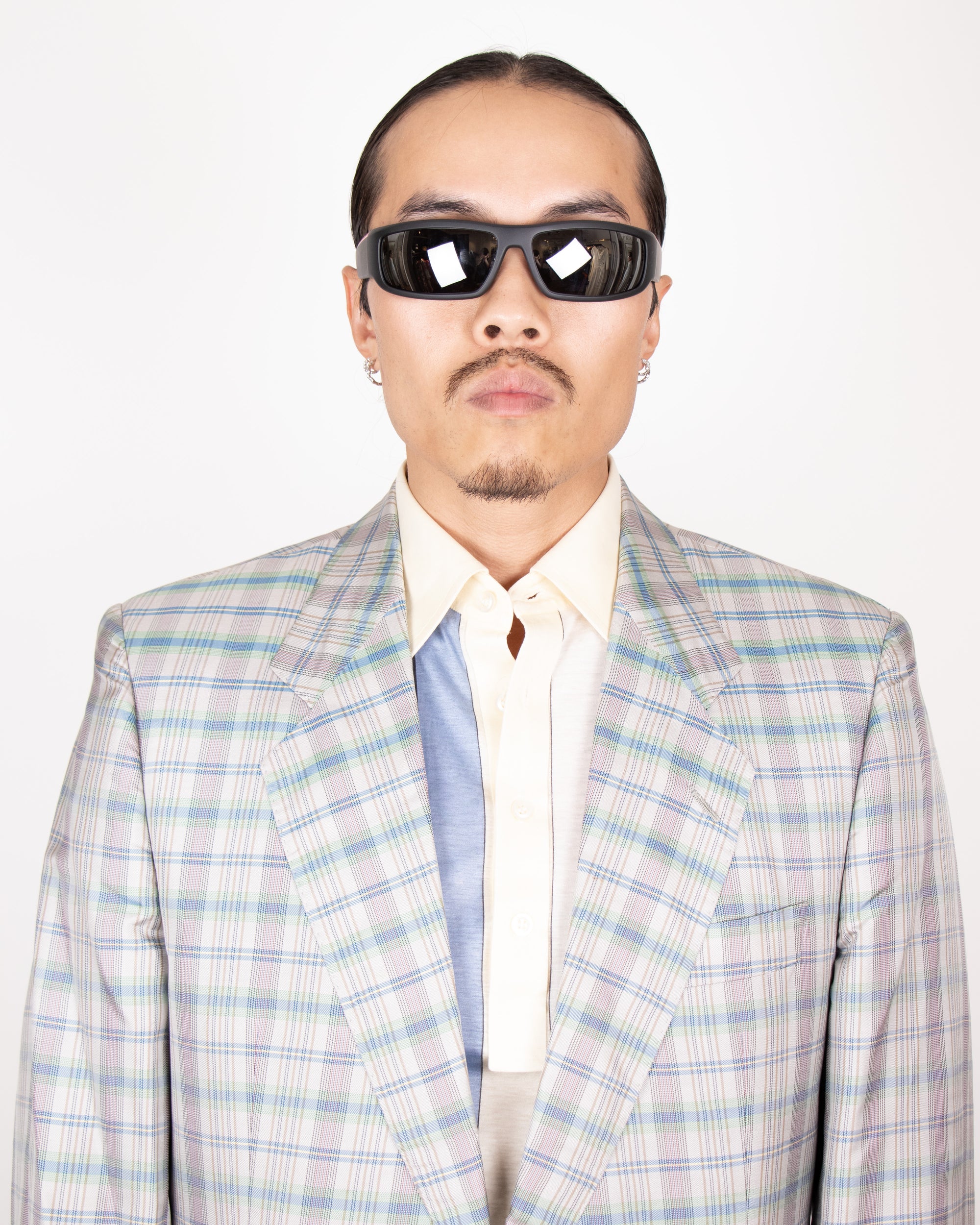 1980s Hugo Boss Silk Light Grey Checkered Blazer M