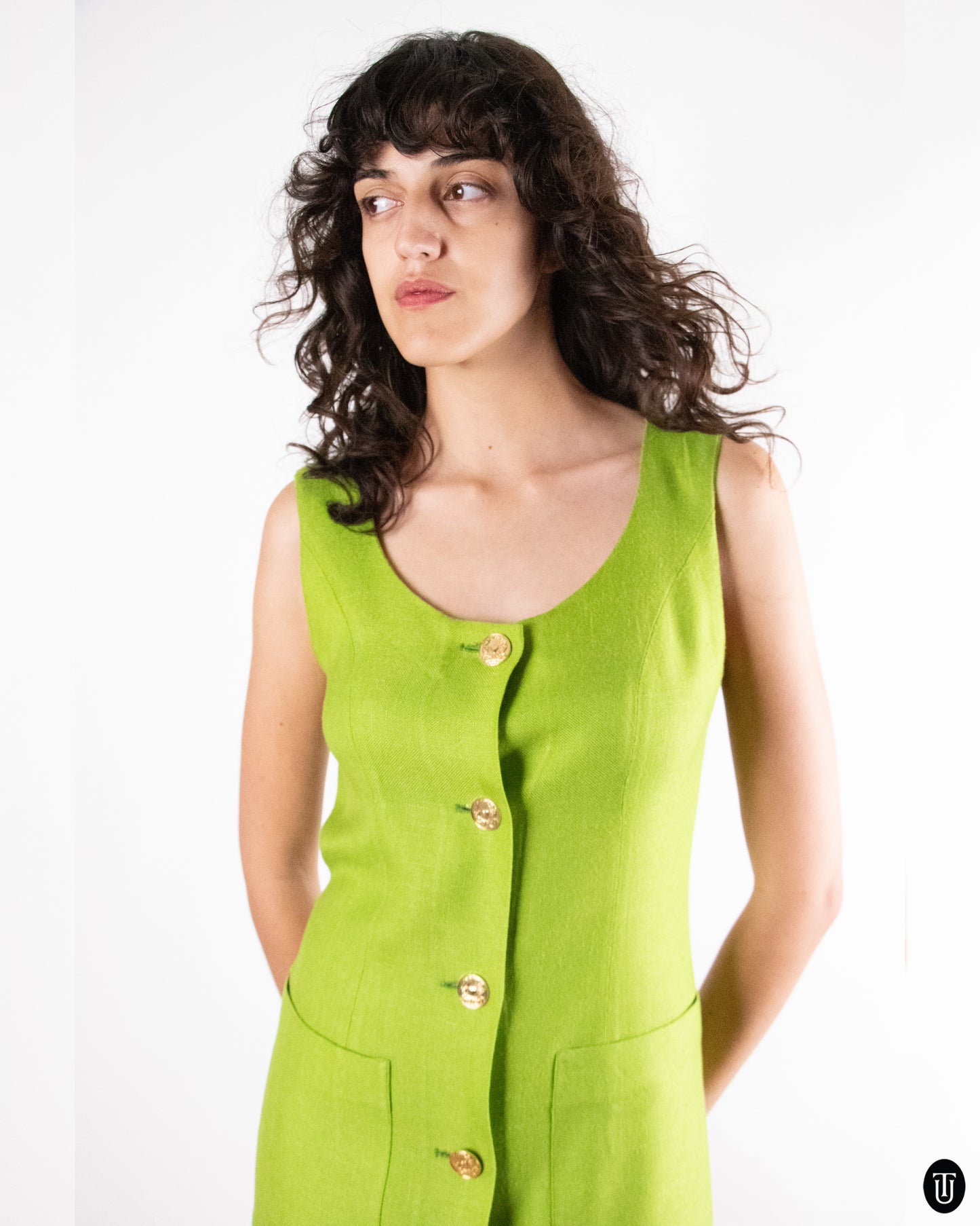 1990's Moschino "Cheap & Chic" Green Vest Mini Dress M