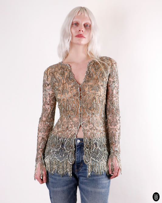 90's Balmain Haute Couture Beaded Top XS