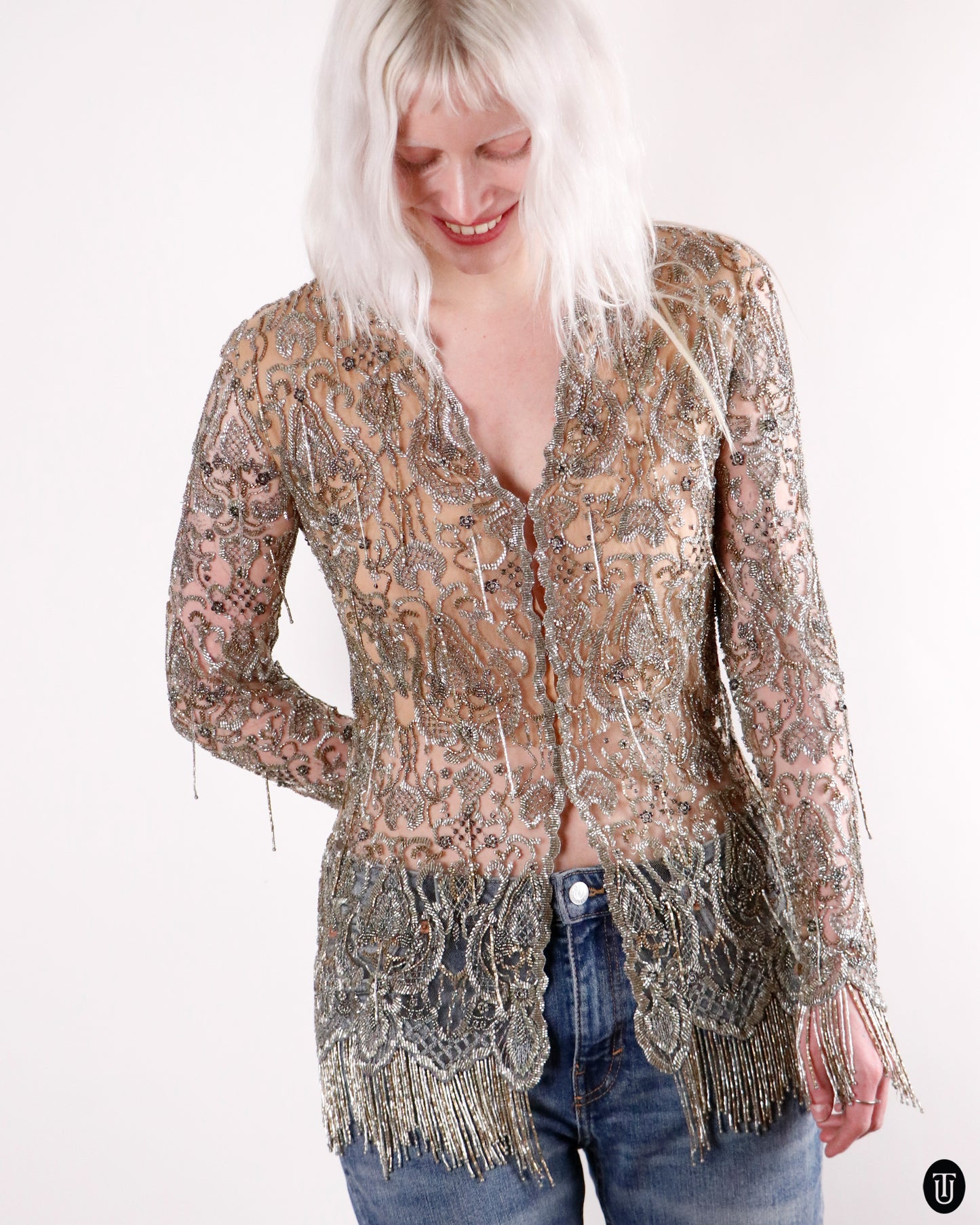 90's Balmain Haute Couture Beaded Top XS