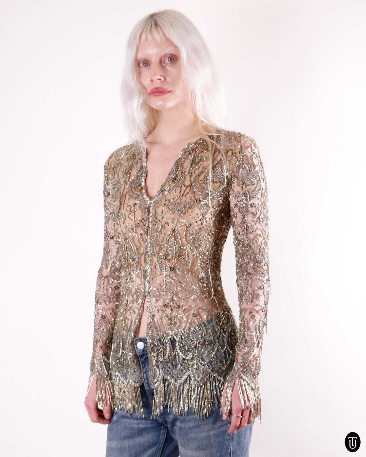 90's Balmain Haute Couture Beaded Top XS