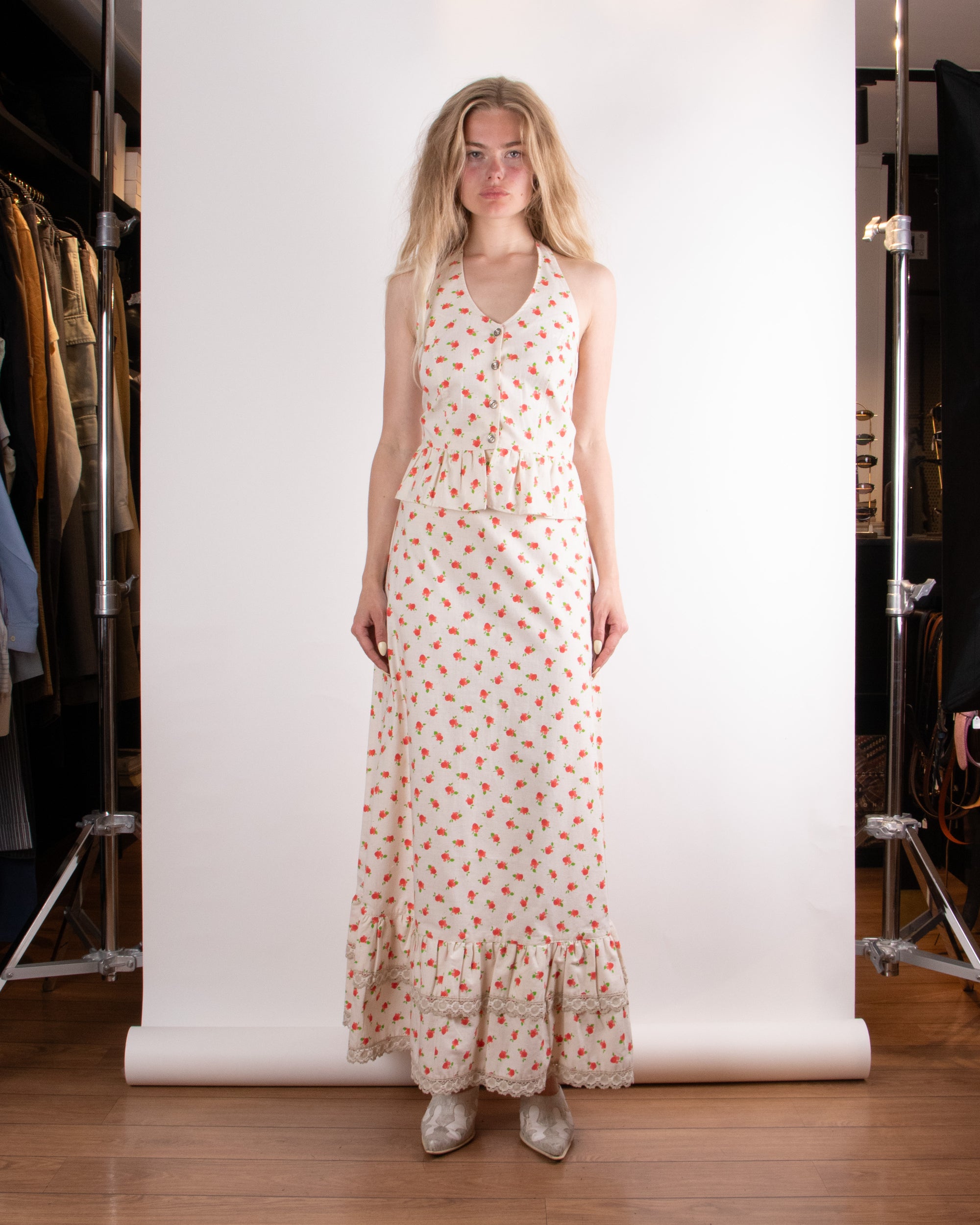 70s Carli Gry Copenhagen Strawberry Skirt Set M