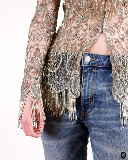 90's Balmain Haute Couture Beaded Top XS