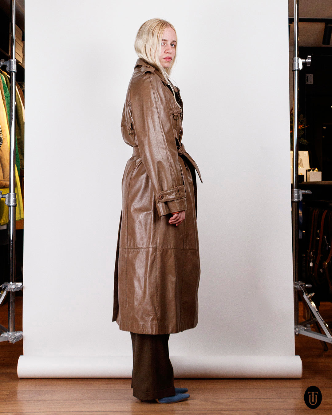 1980s Brown Leather Coat M