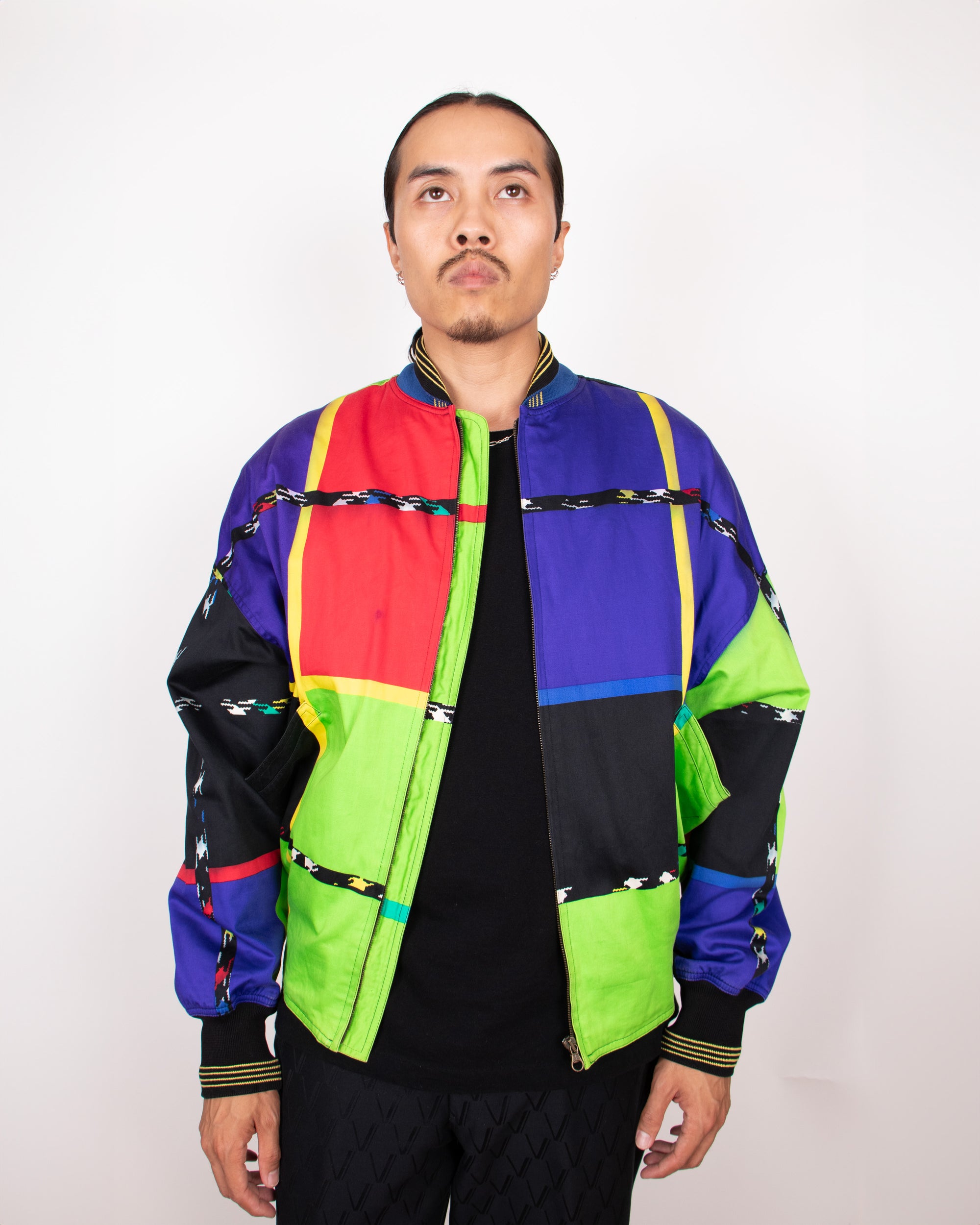1980s Gianni Versace Multi-Colored Cotton Bomber Jacket M