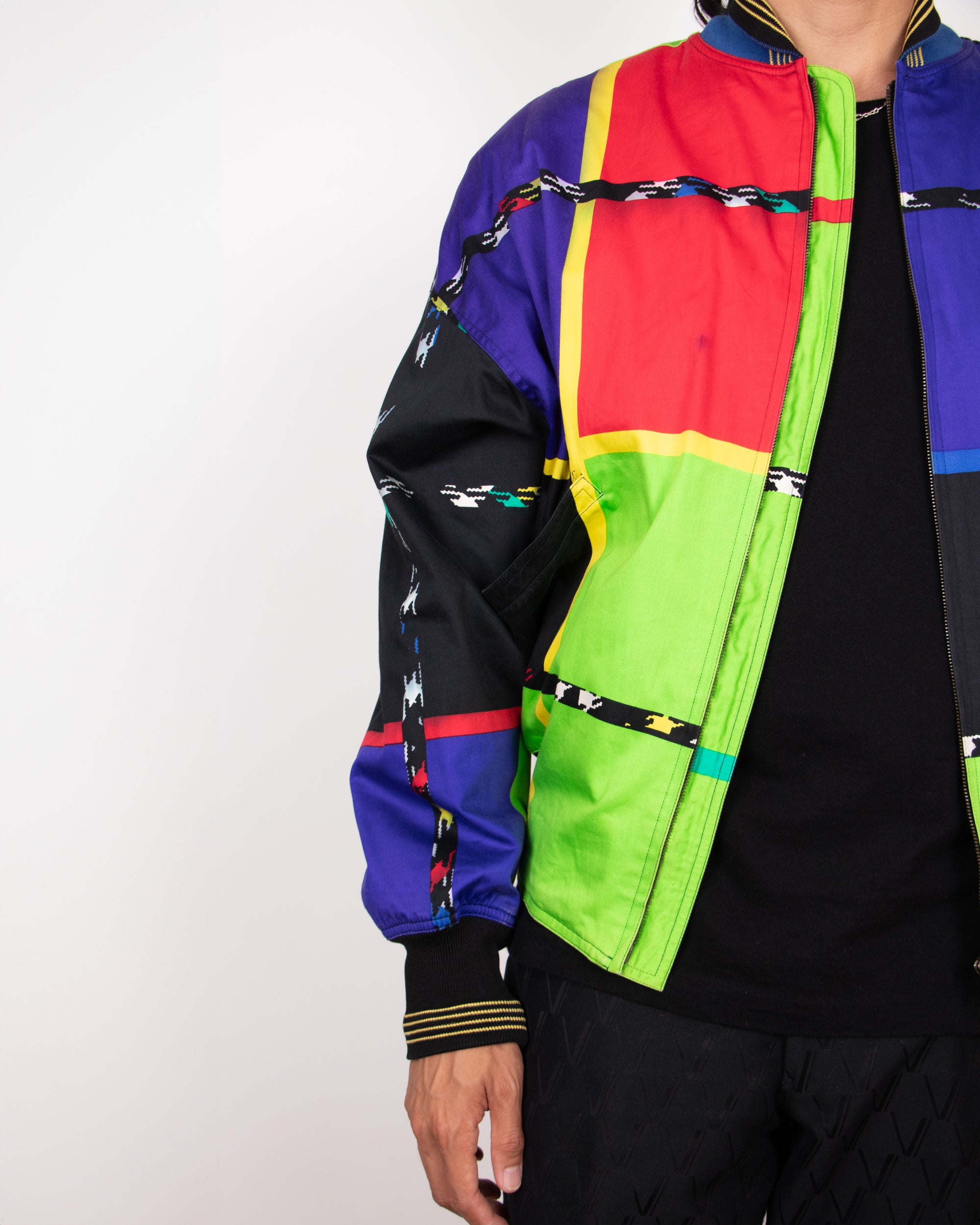 1980s Gianni Versace Multi-Colored Cotton Bomber Jacket M