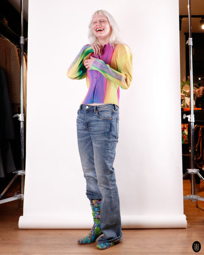 90's Issey Miyaki Rainbow Pleated Shirt M
