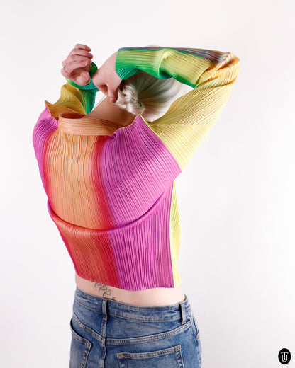 90's Issey Miyaki Rainbow Pleated Shirt M