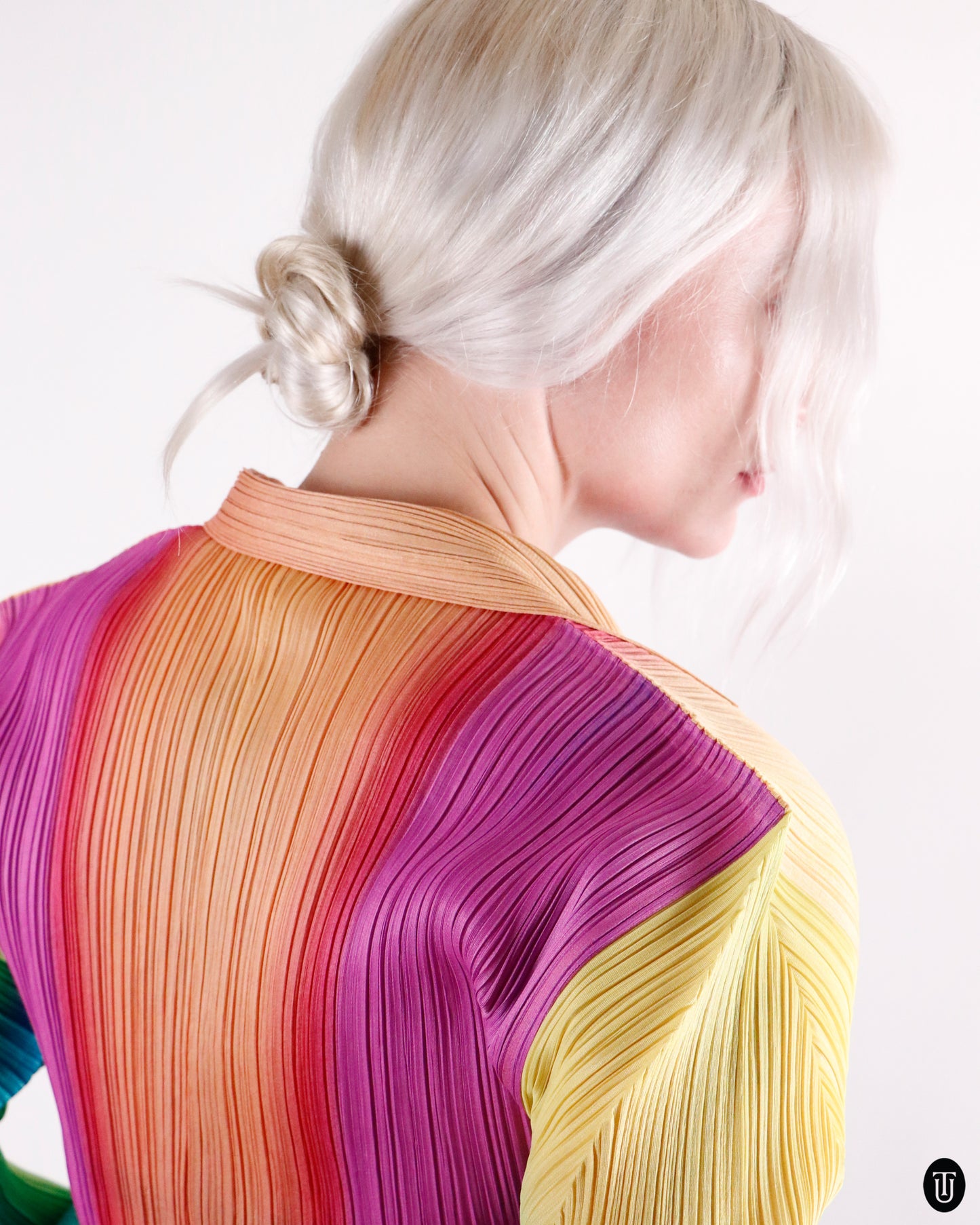 90's Issey Miyaki Rainbow Pleated Shirt M