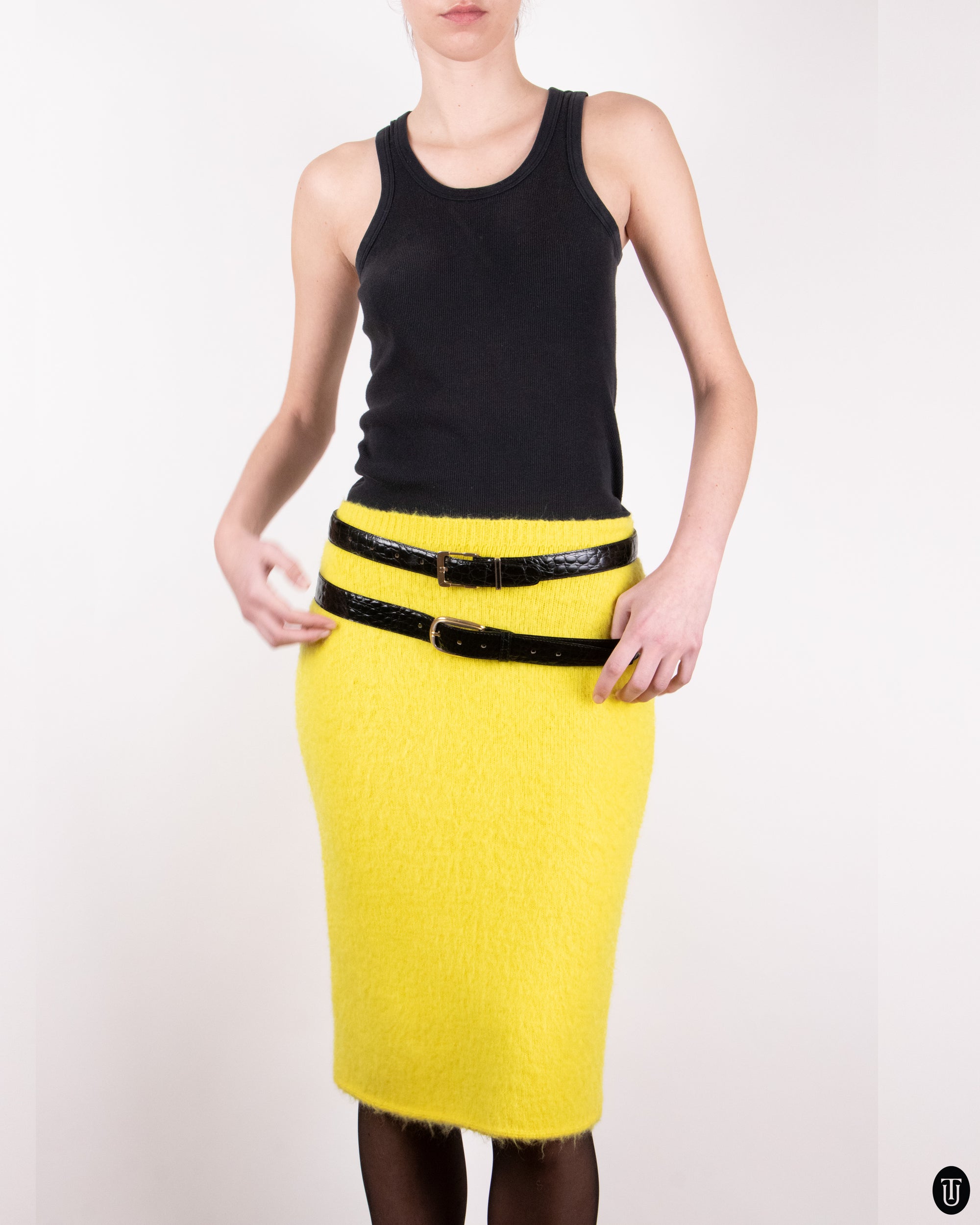 2010's Versace Knitted Yellow Pencil Skirt M