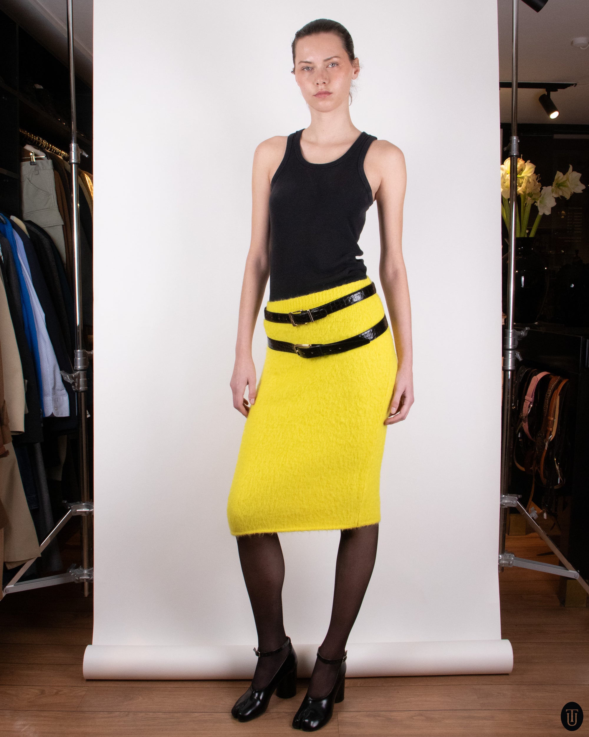 2010's Versace Knitted Yellow Pencil Skirt M
