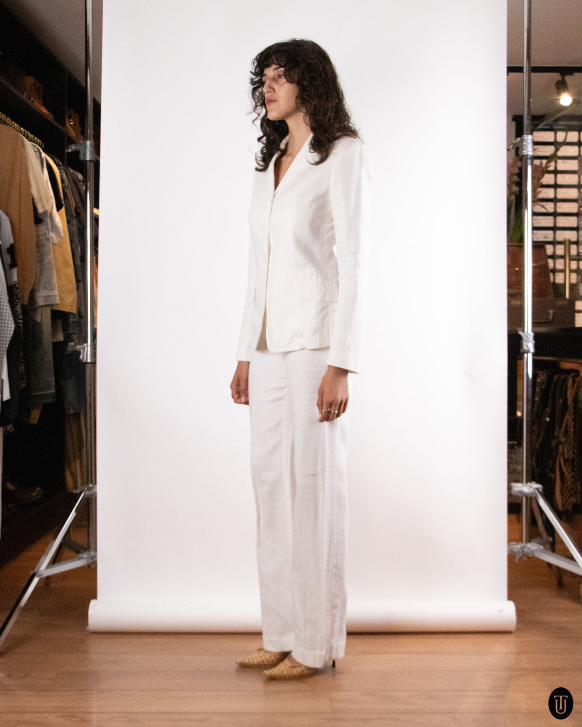 90's Gian Franco Ferré White linen suit S