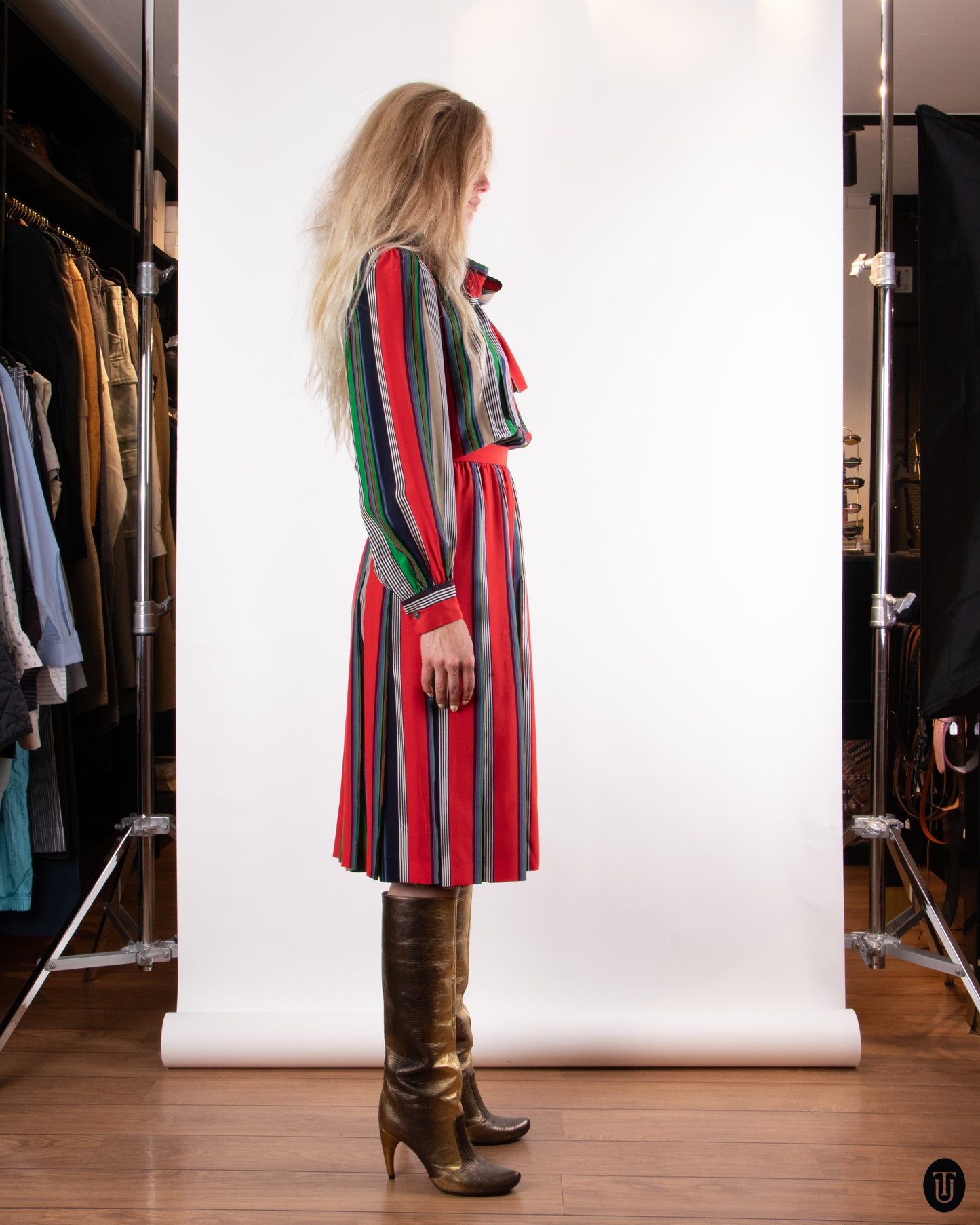 70's Yves Saint Laurent Silk Striped dress M