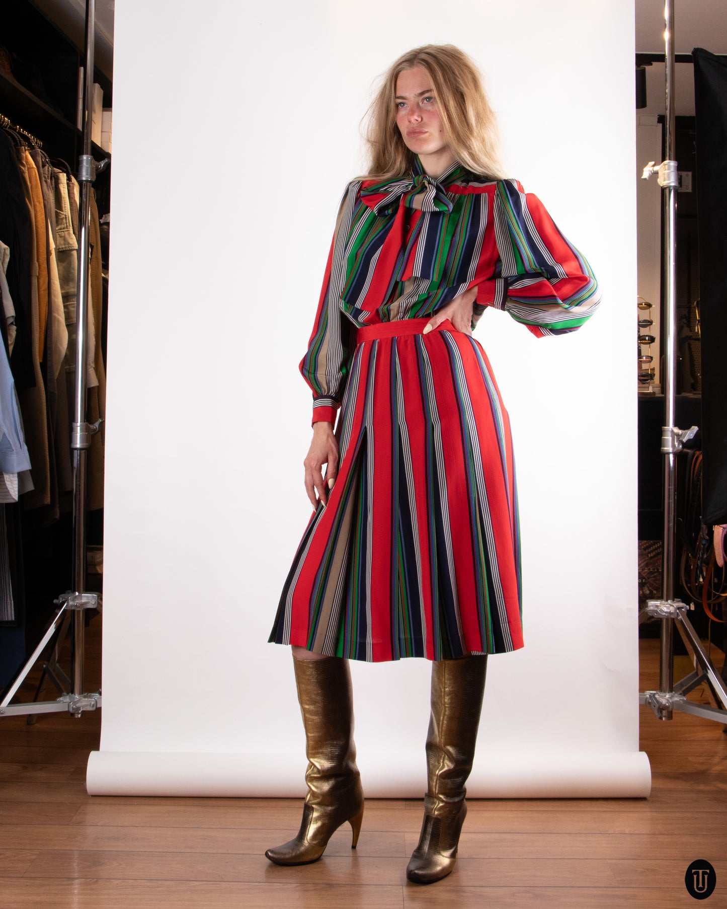 70's Yves Saint Laurent Silk Striped dress M
