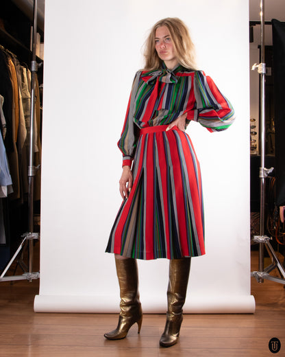 70's Yves Saint Laurent Silk Striped dress M