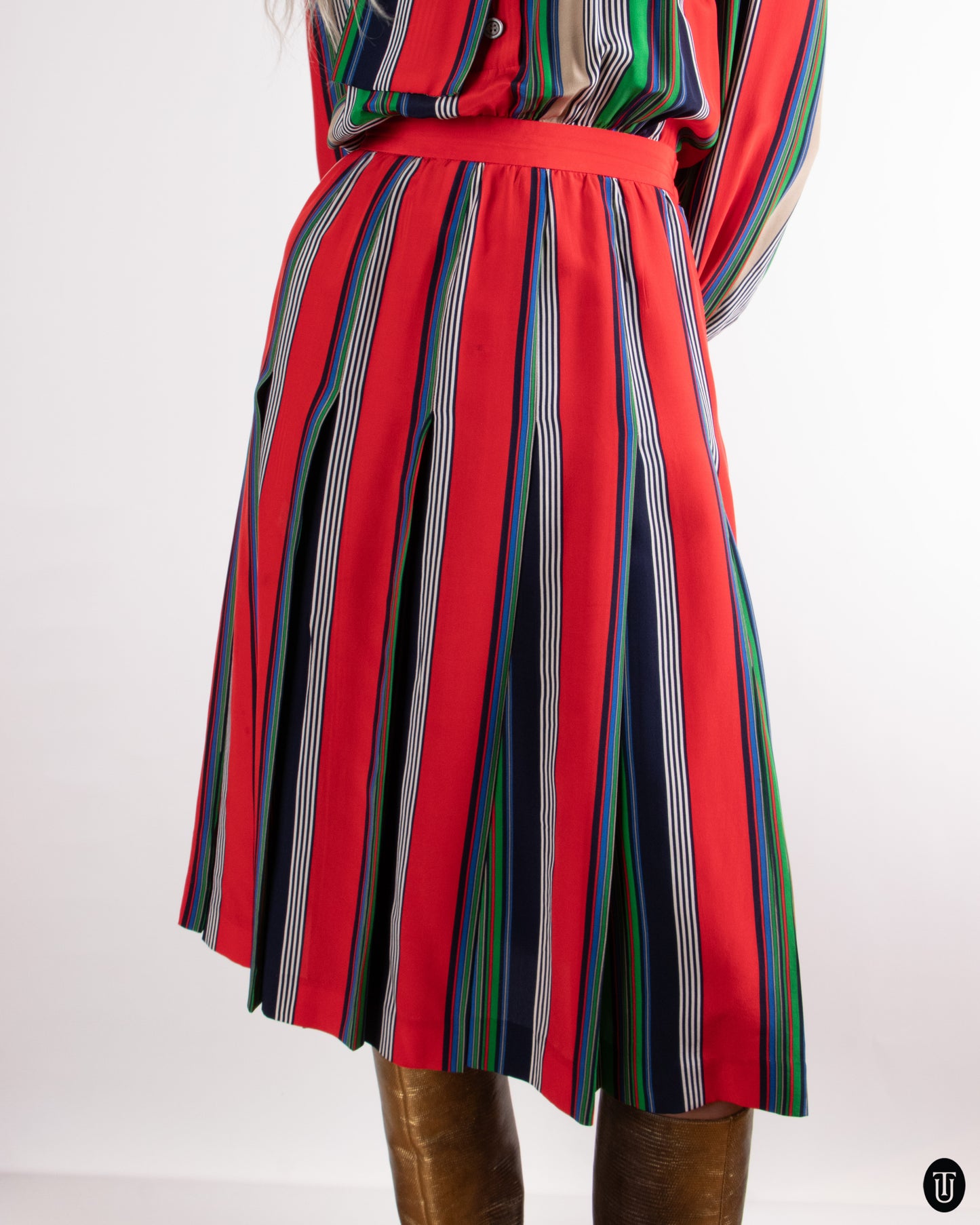 70's Yves Saint Laurent Silk Striped dress M