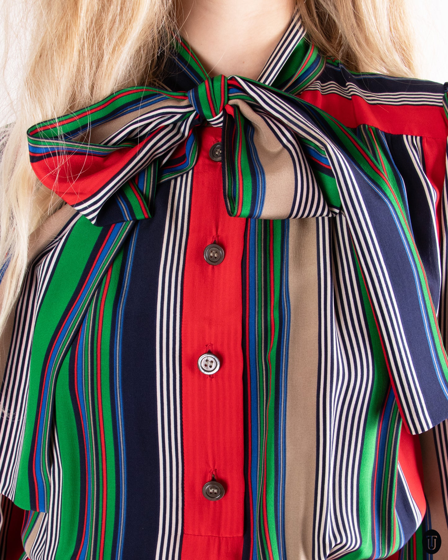 70's Yves Saint Laurent Silk Striped dress M