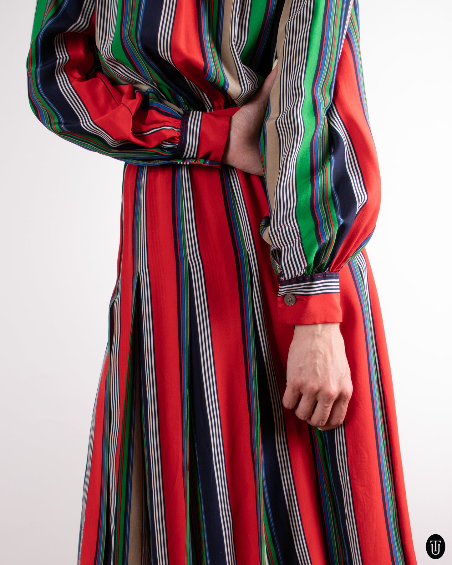 70's Yves Saint Laurent Silk Striped dress M