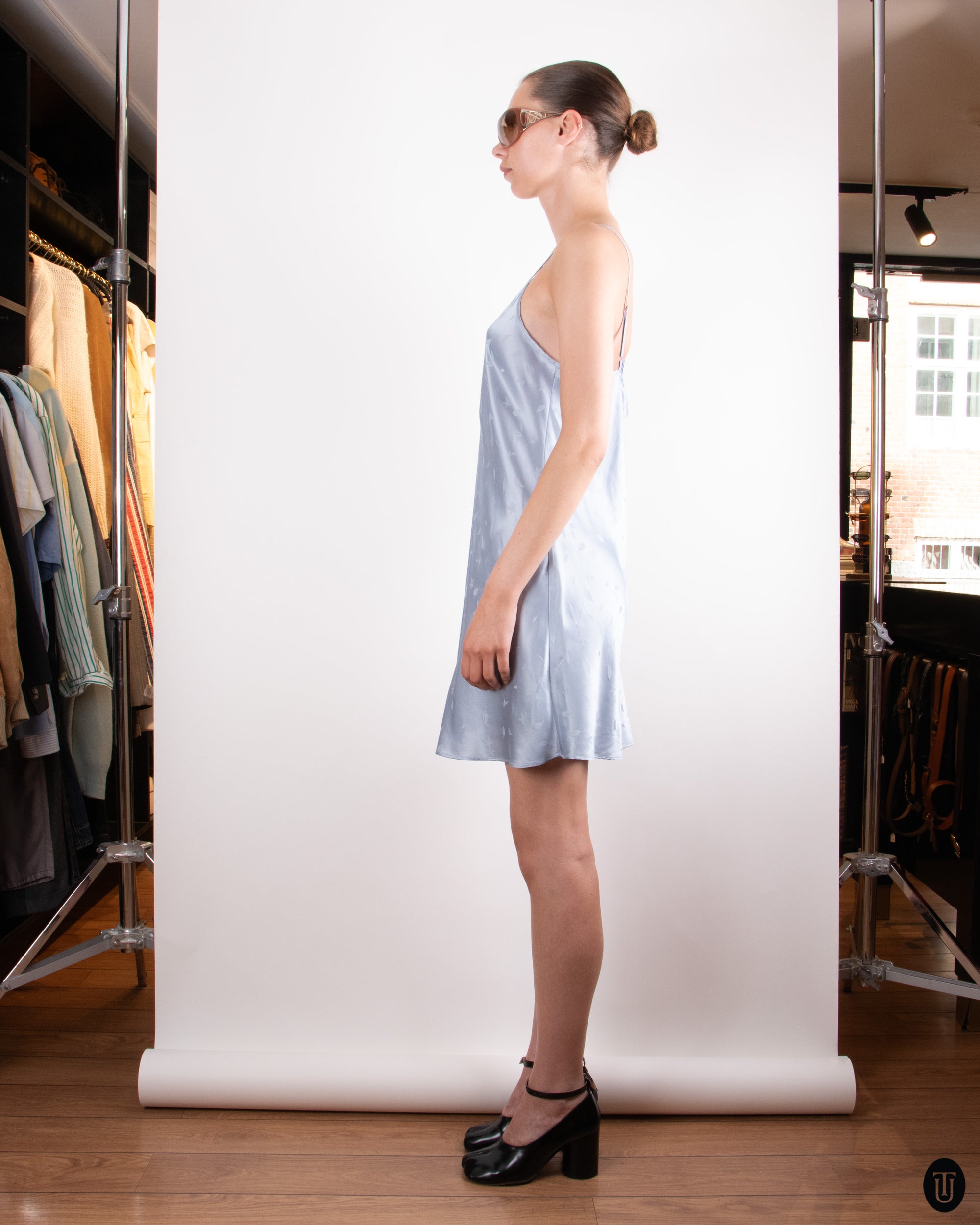90's Blue Silk Slip Dress L