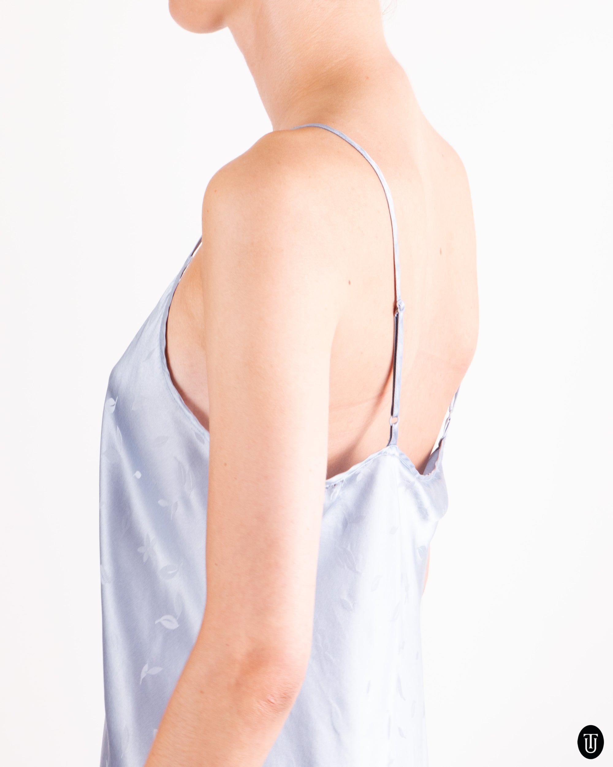 90's Blue Silk Slip Dress L