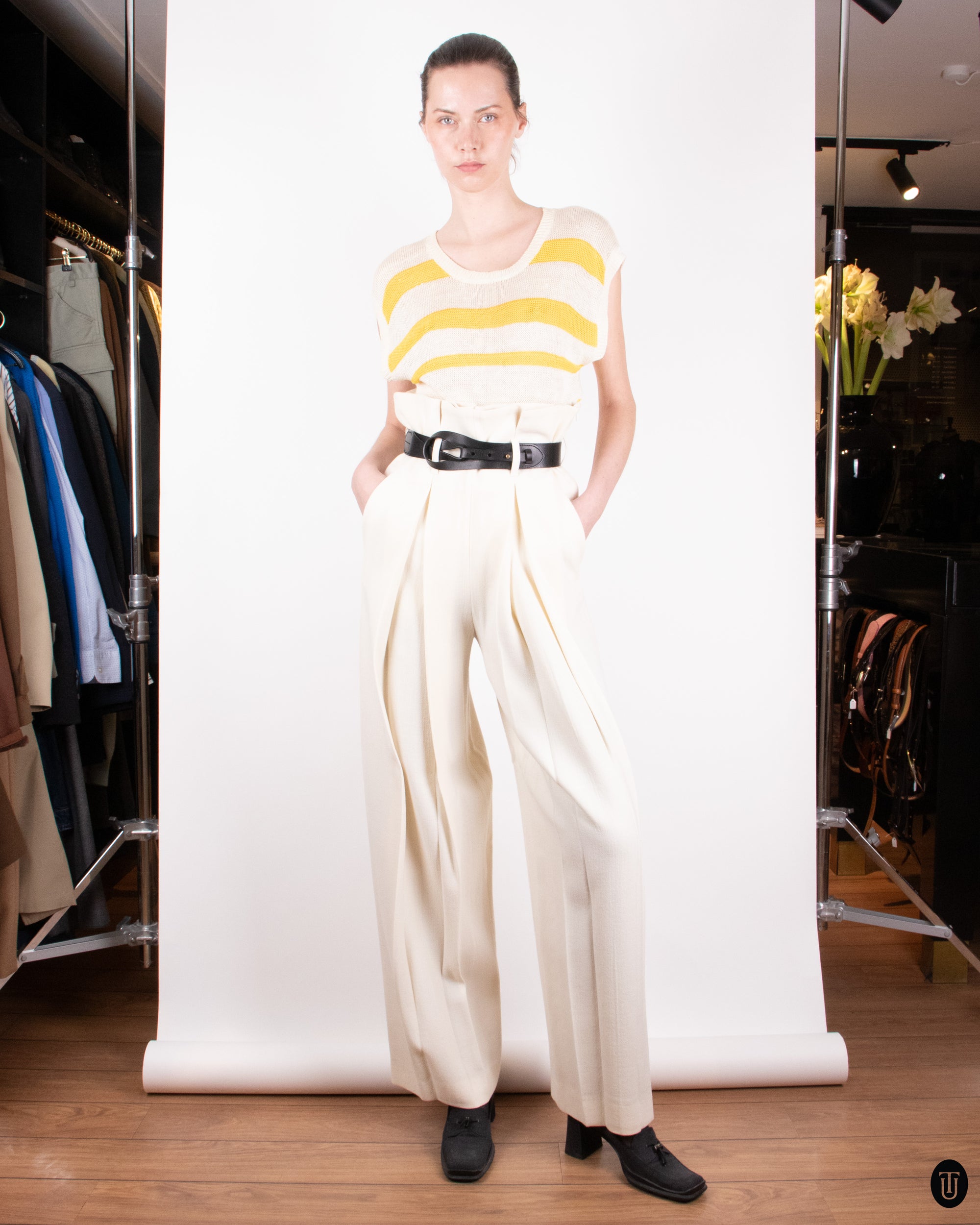 00's Lanvin Cream Wool Trousers S