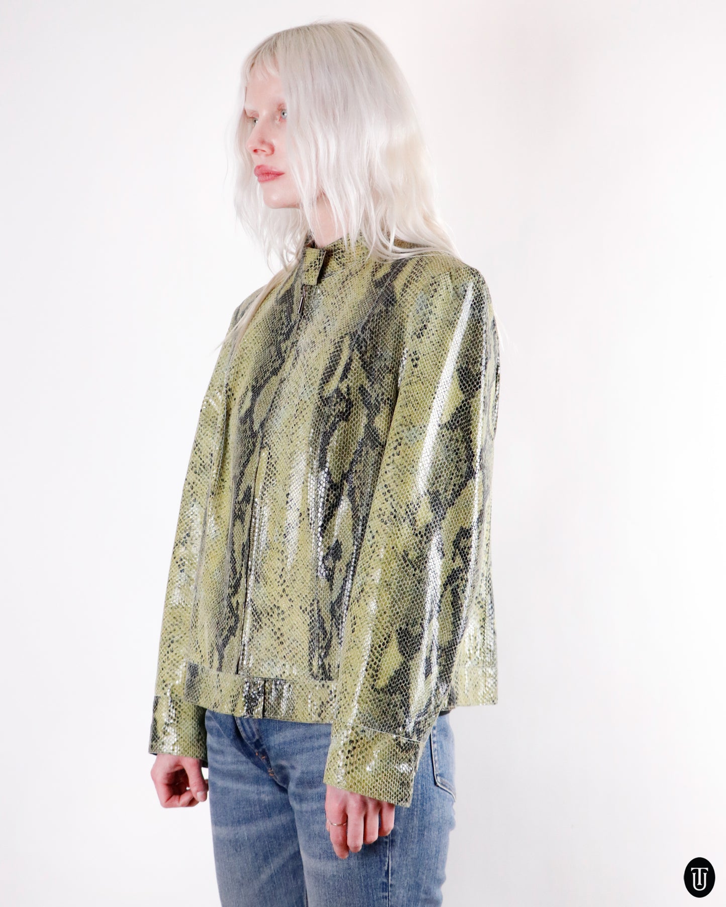 90's Betty Barclay Snake Print Leather Jacket L