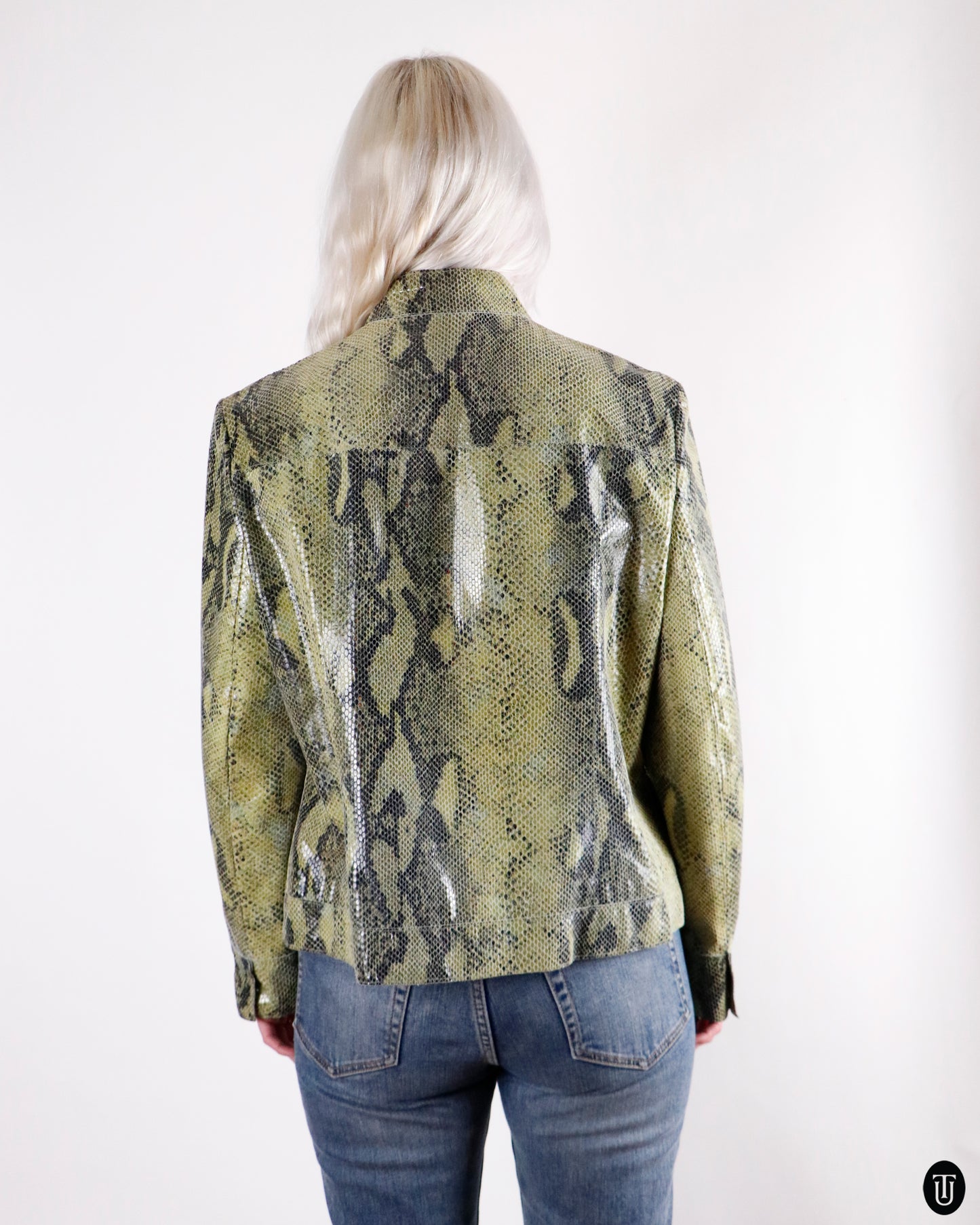 90's Betty Barclay Snake Print Leather Jacket L