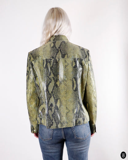 90's Betty Barclay Snake Print Leather Jacket L