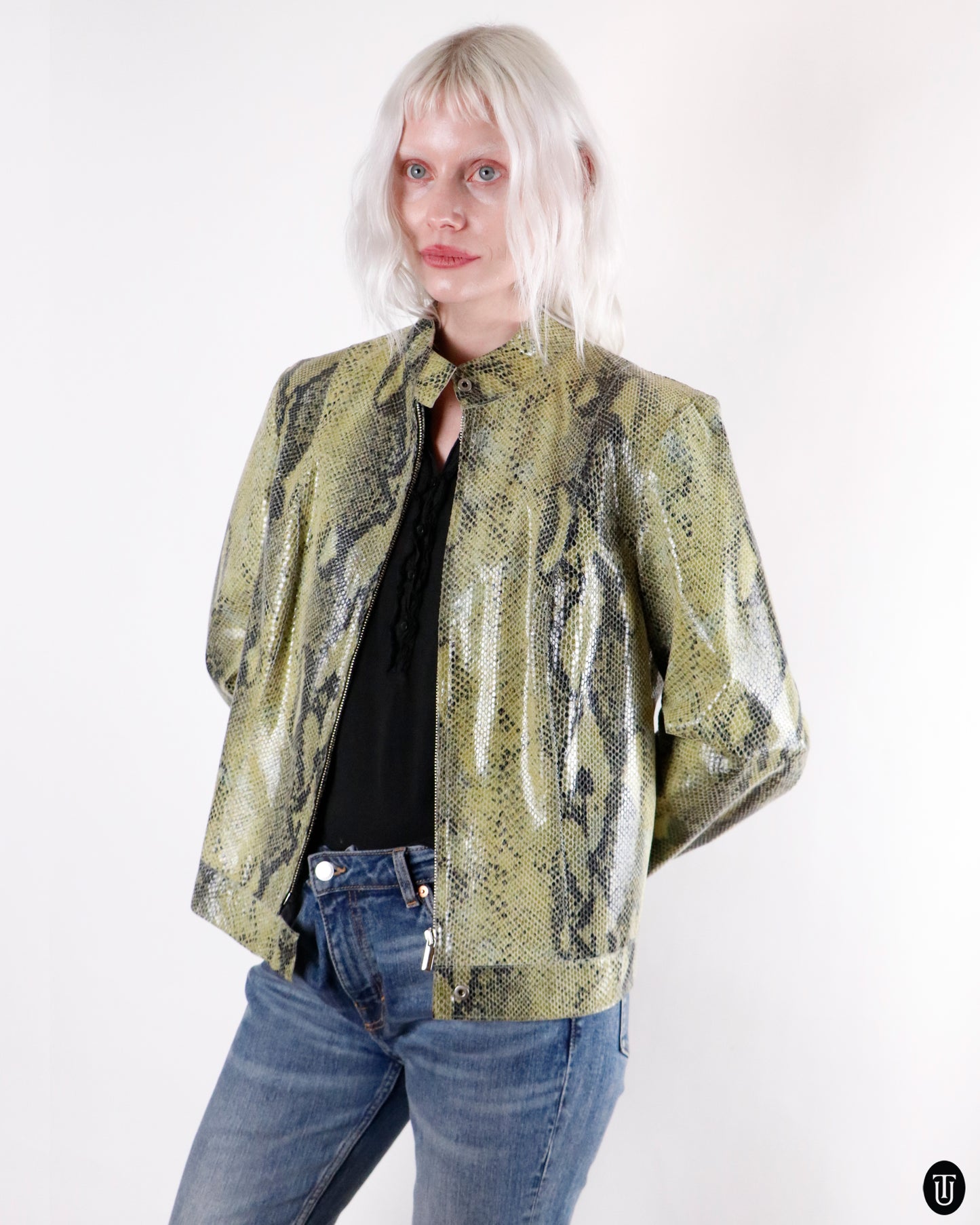 90's Betty Barclay Snake Print Leather Jacket L