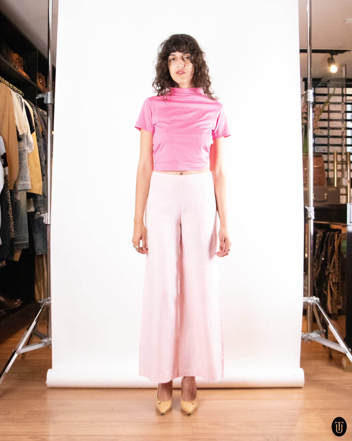 70's Vintage Light Pink Linen Trousers M
