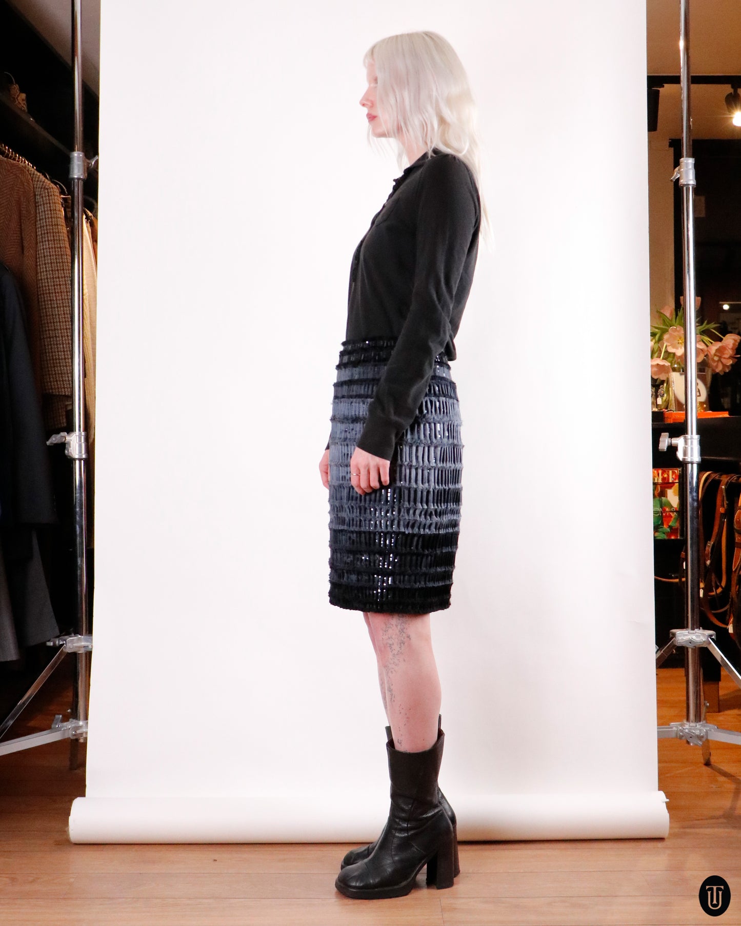 00's Chanel Haute Couture Silk Knee-Length Skirt M