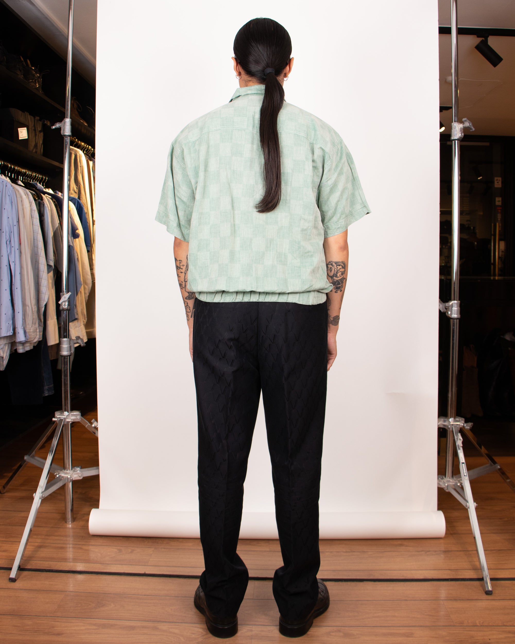 1970s Brioni Green Linen Short-Sleeved Shirt S/M