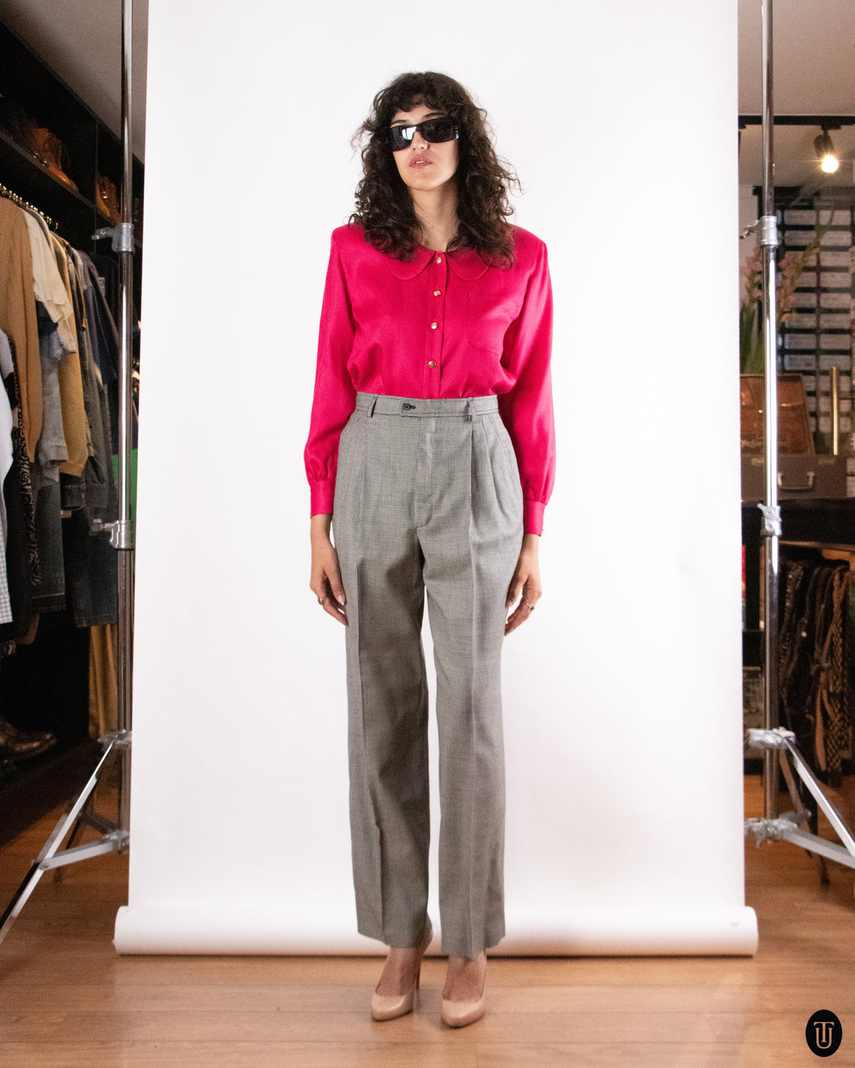 80's Yves Saint Laurent "Rive Gauche" Checkered Cotton Trousers S