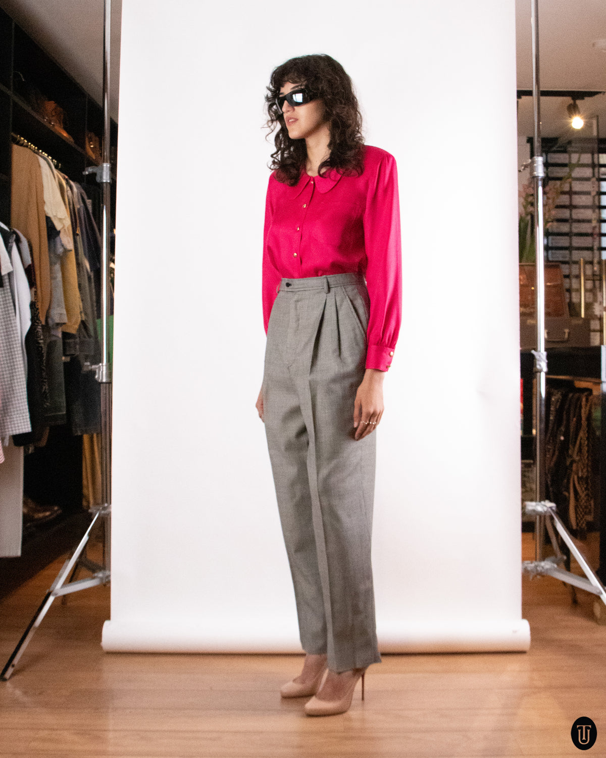 80's Yves Saint Laurent "Rive Gauche" Checkered Cotton Trousers S