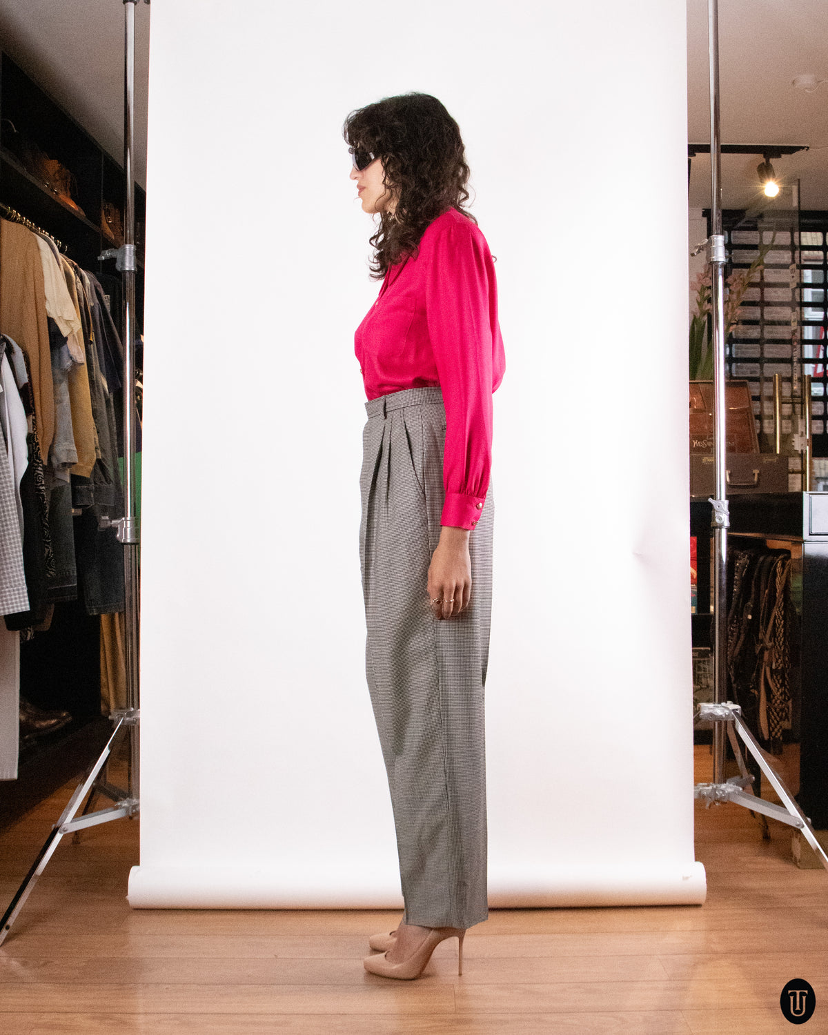 80's Yves Saint Laurent "Rive Gauche" Checkered Cotton Trousers S