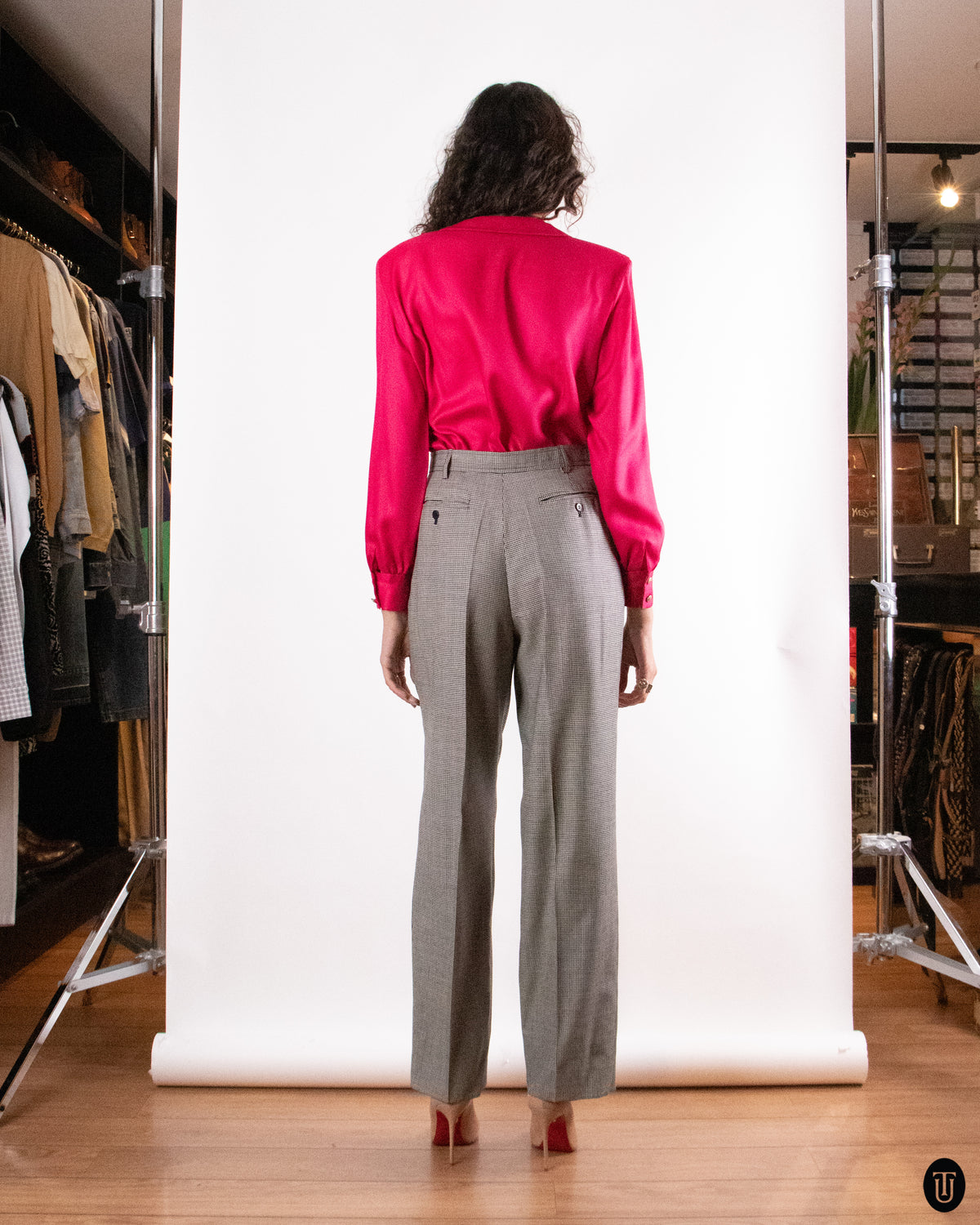 80's Yves Saint Laurent "Rive Gauche" Checkered Cotton Trousers S