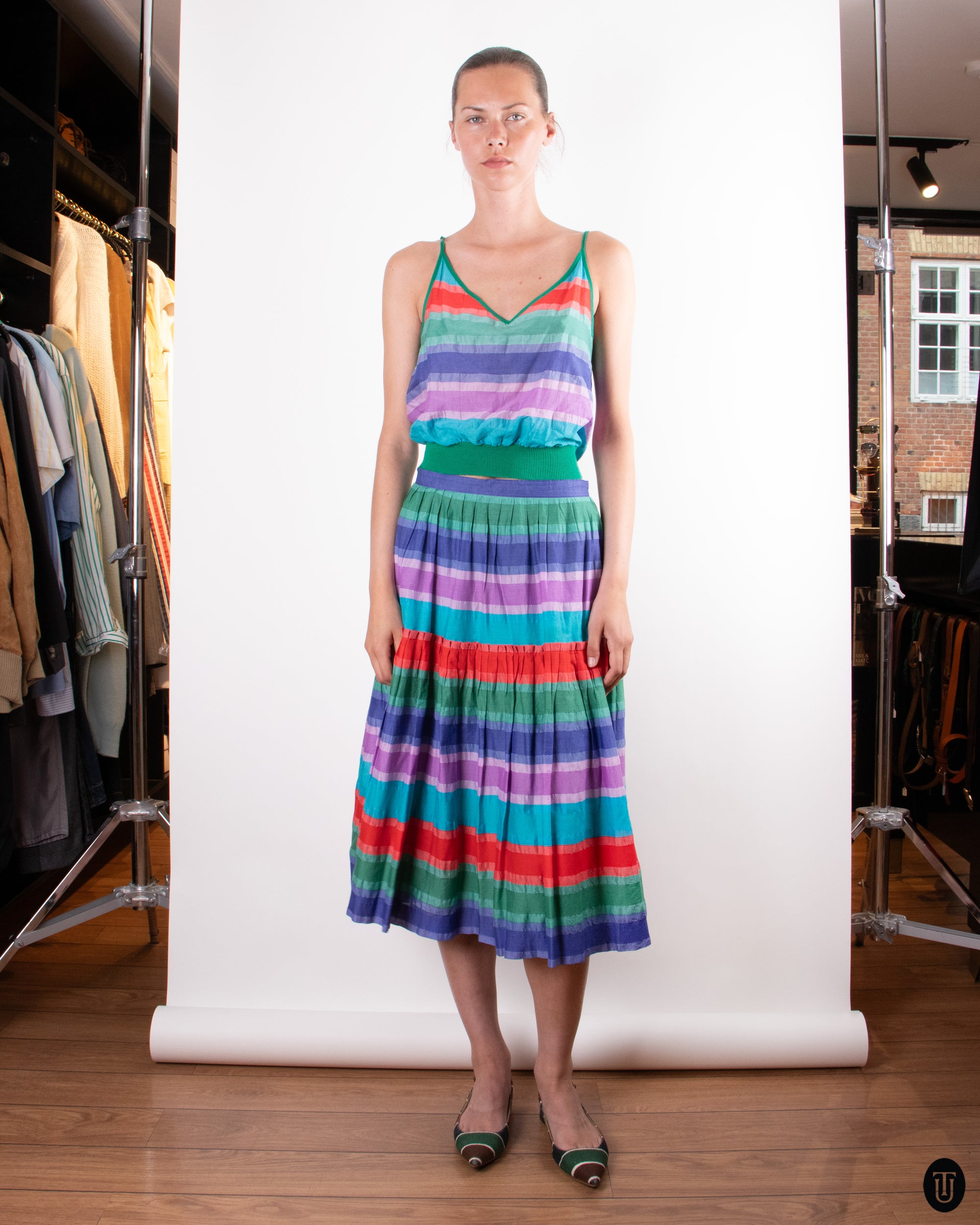 80's Cotton Skirt Set M