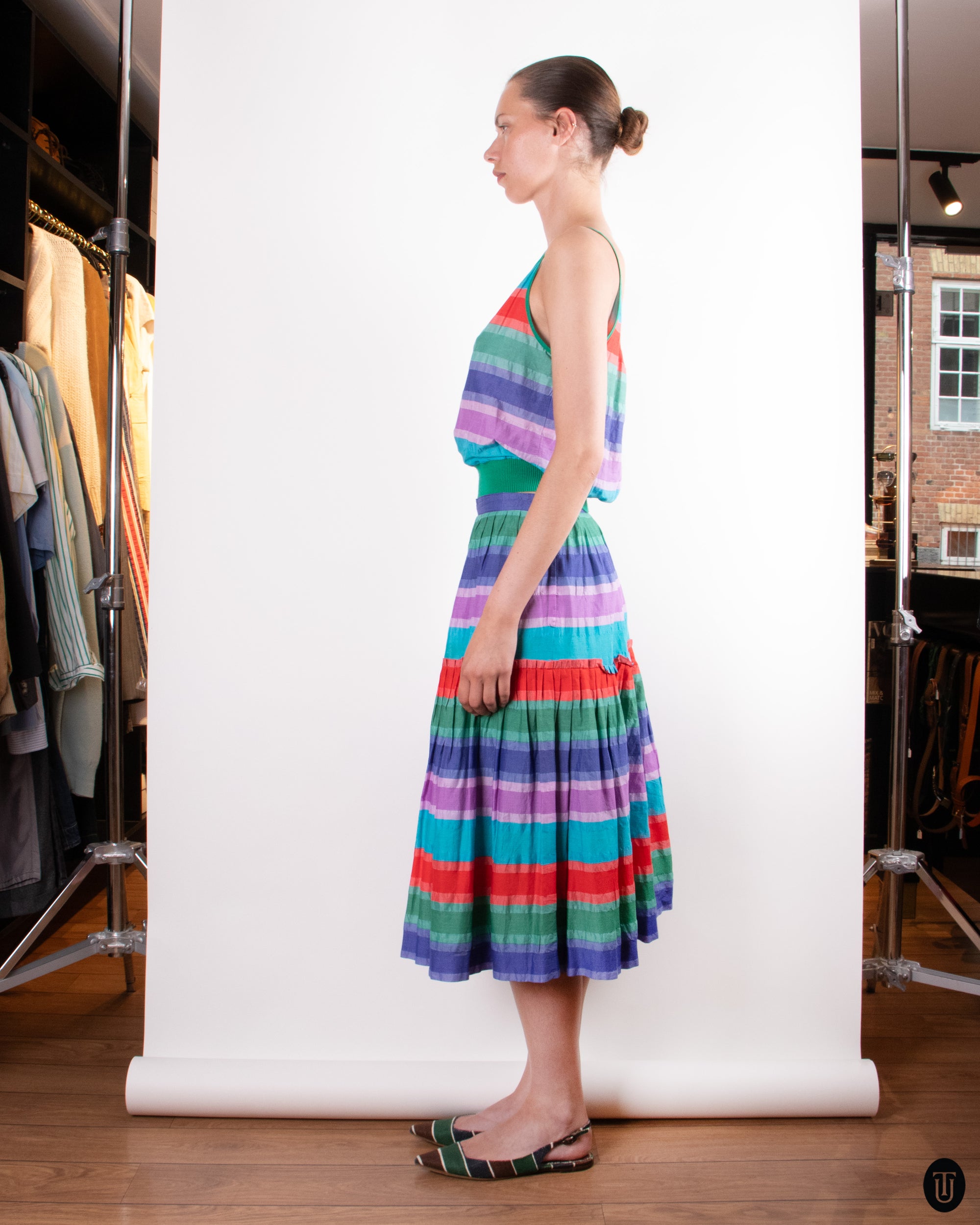 80's Cotton Skirt Set M