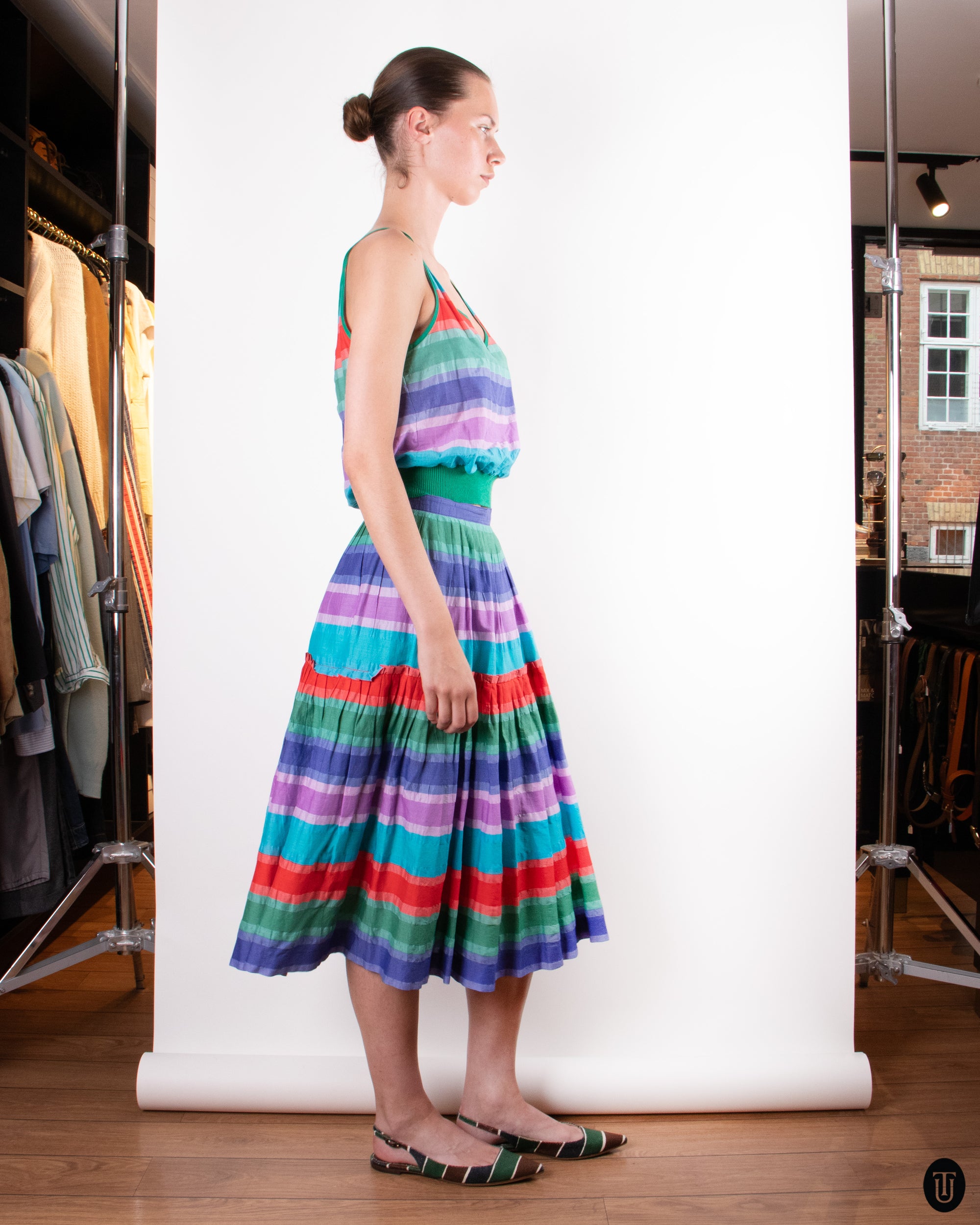 80's Cotton Skirt Set M