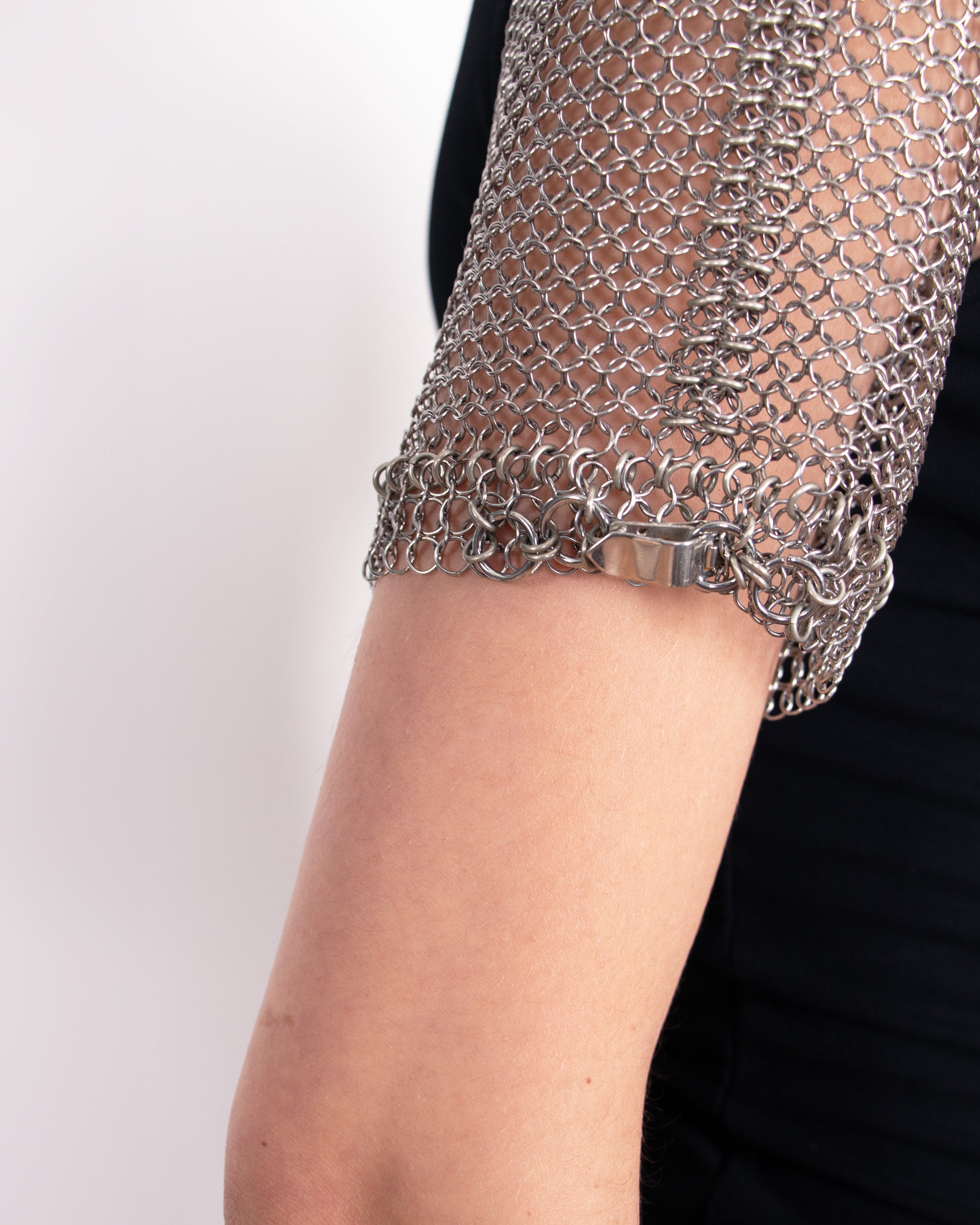 2000s Paco Rabanne Black Mini Dress with Metal Chain Sleeves XS