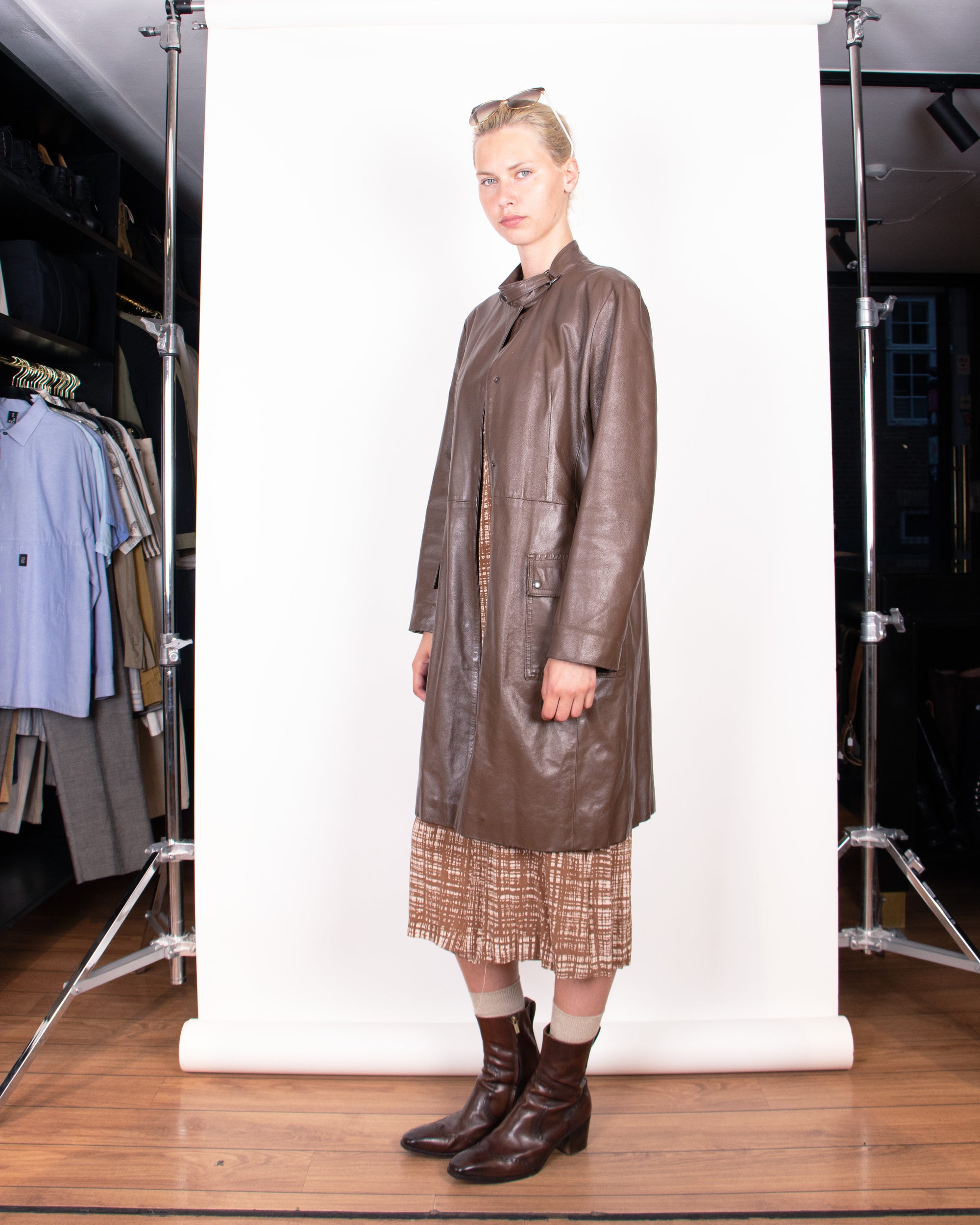 1970s American Brown Leather Biker Coat M