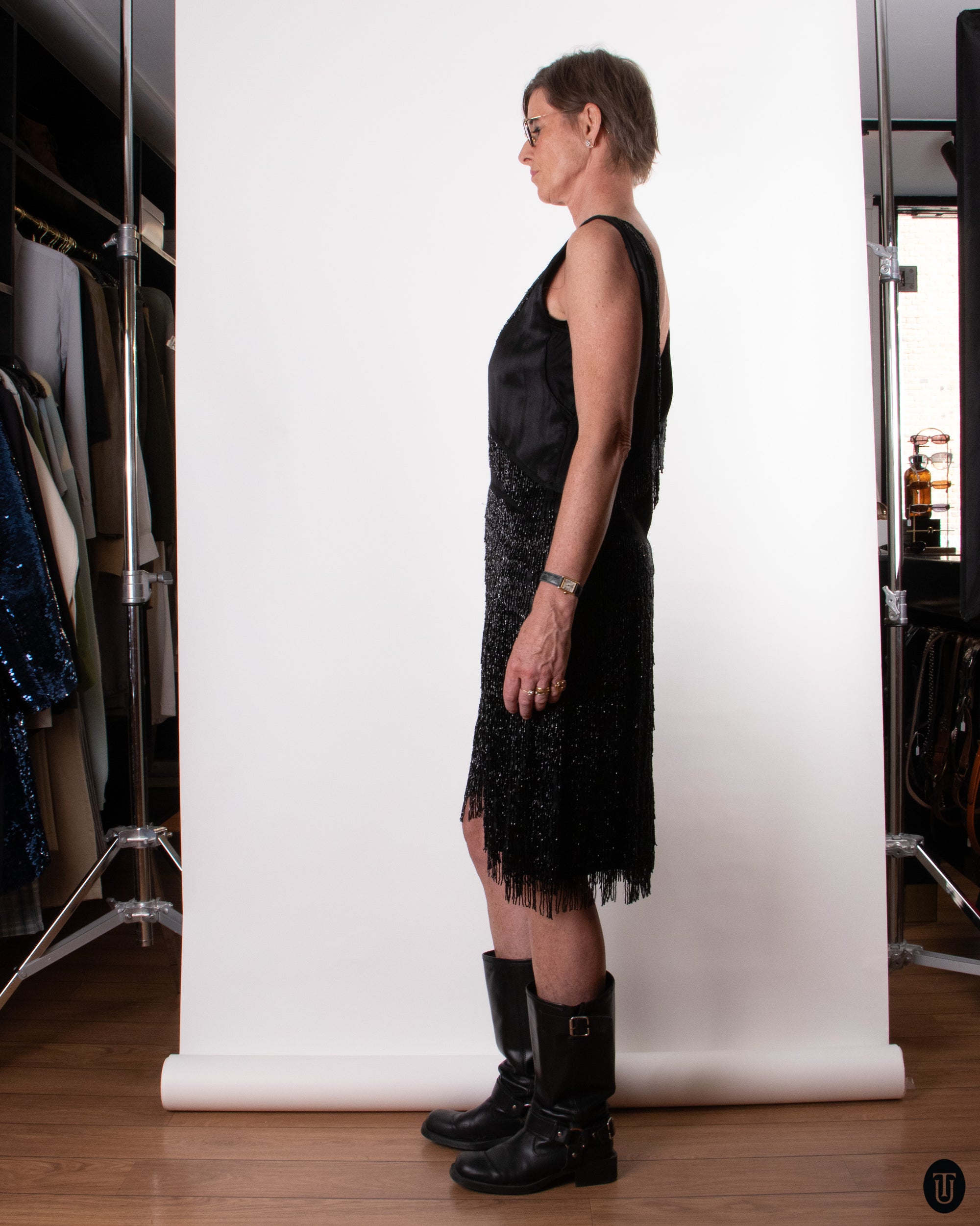 20's Black Fringed Flapper Dress L