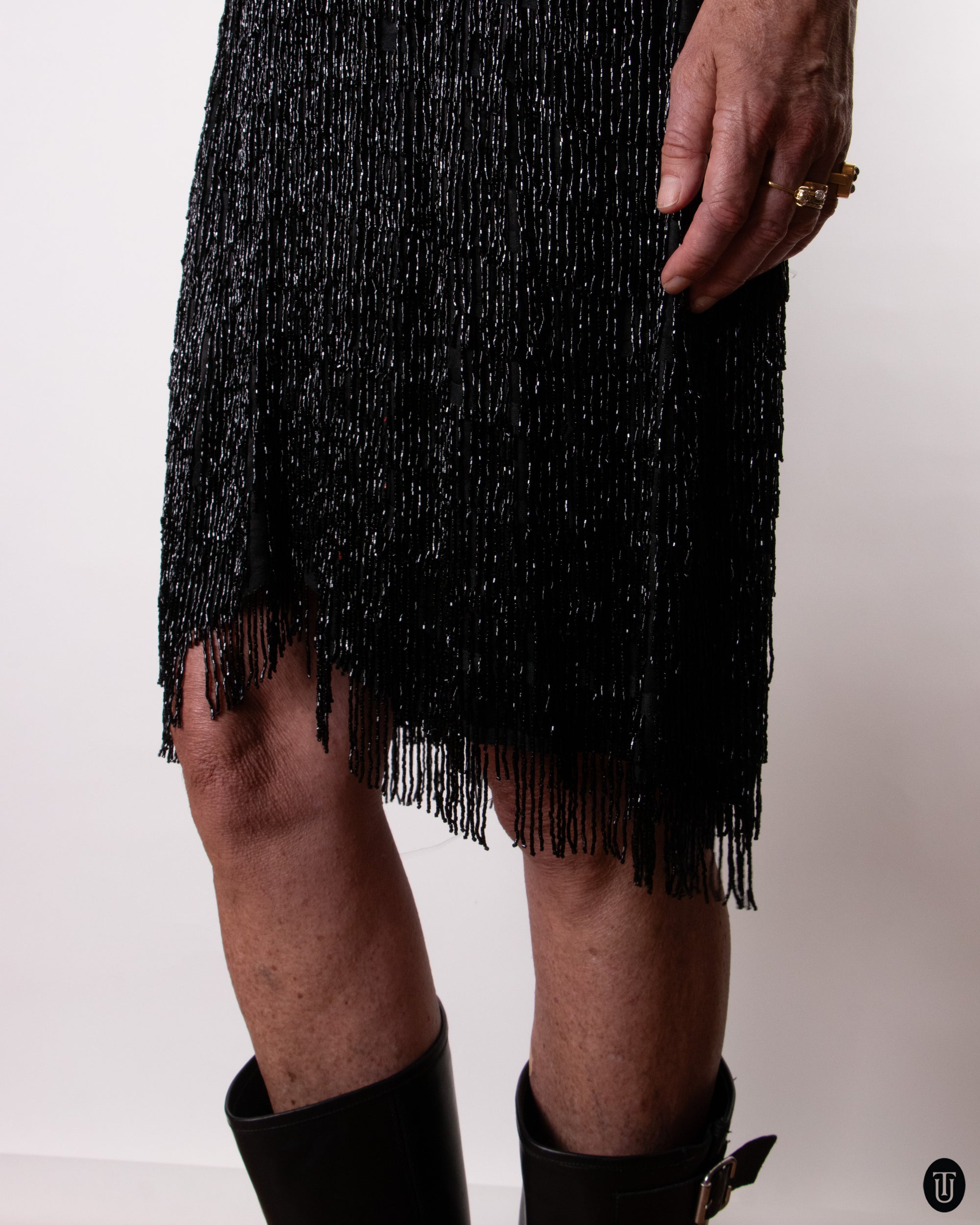 20's Black Fringed Flapper Dress L