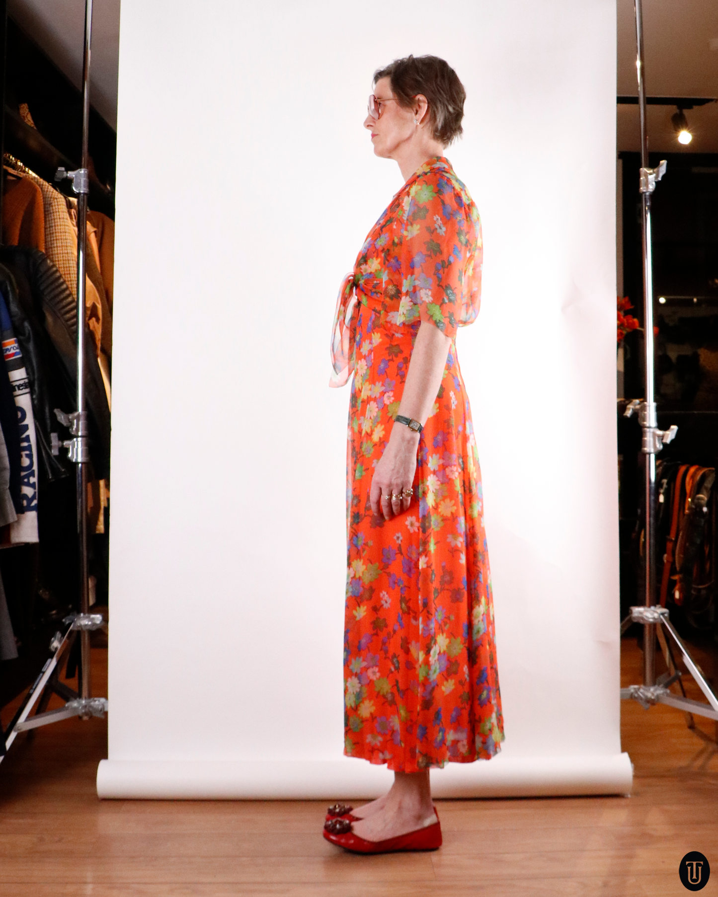 70's Floral Silk Dress With Matching Shirt M