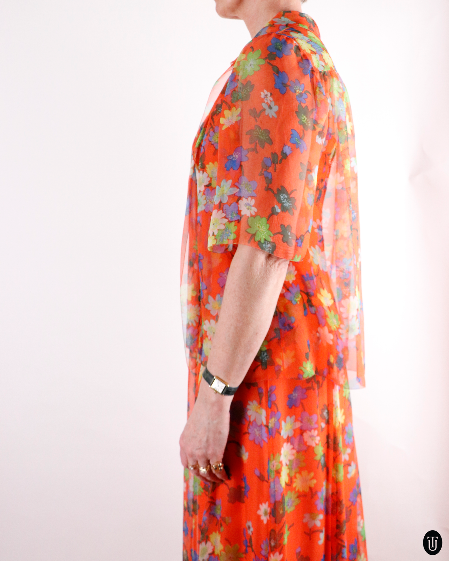 70's Floral Silk Dress With Matching Shirt M