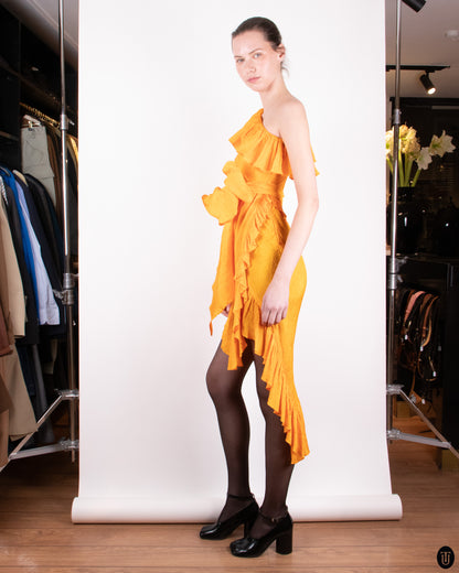 70's Yves Saint Laurent Sunny Ruffle and Pleat Dress XS